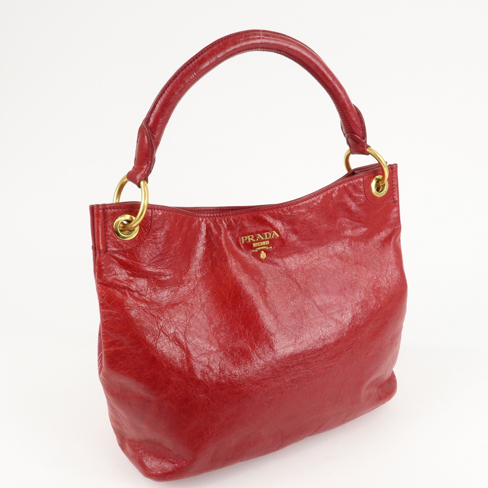 PRADA Logo Leather One Shoulder Bag Red BR4829