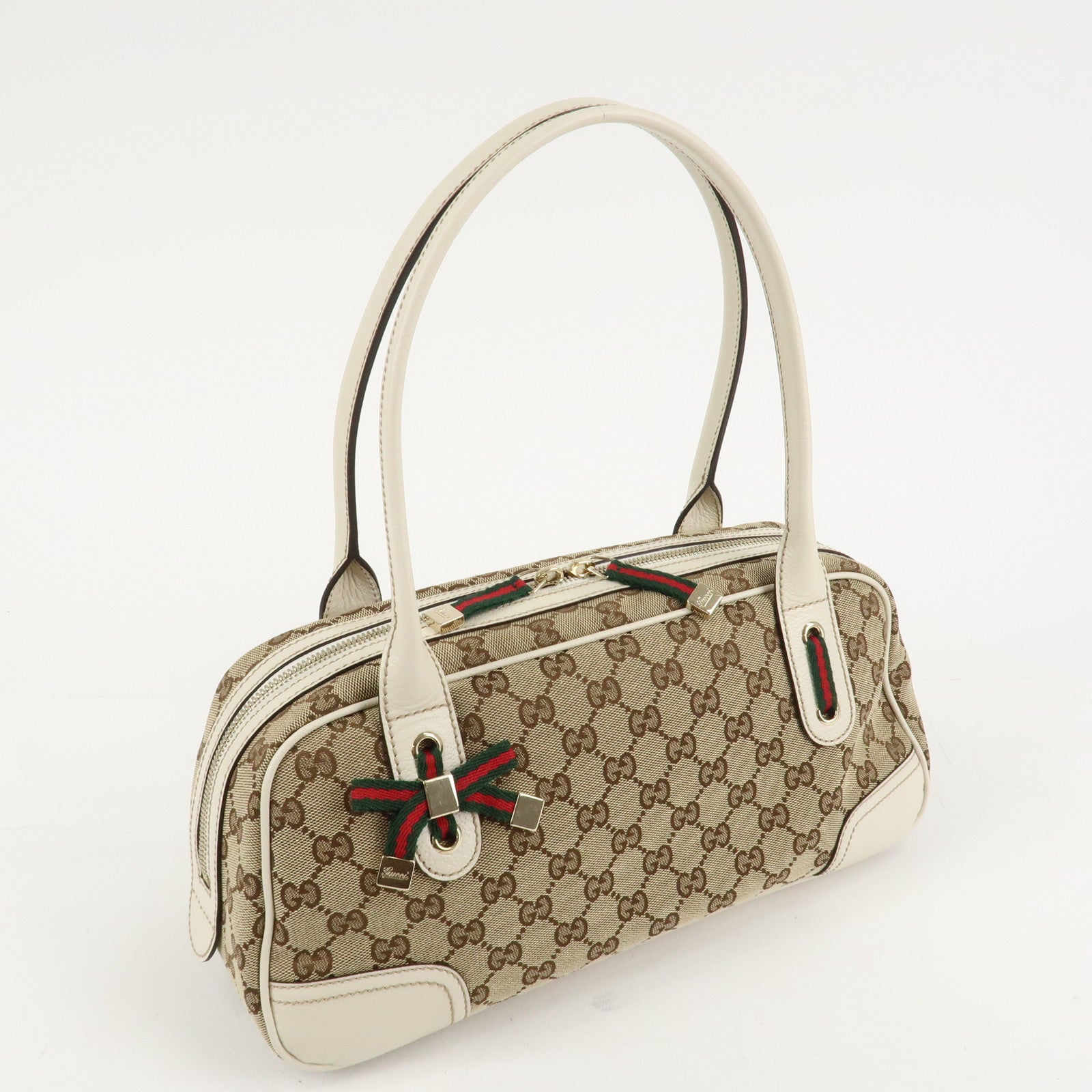 GUCCI Princy Sherry GG Canvas Leather Mini Boston Bag Beige 161720