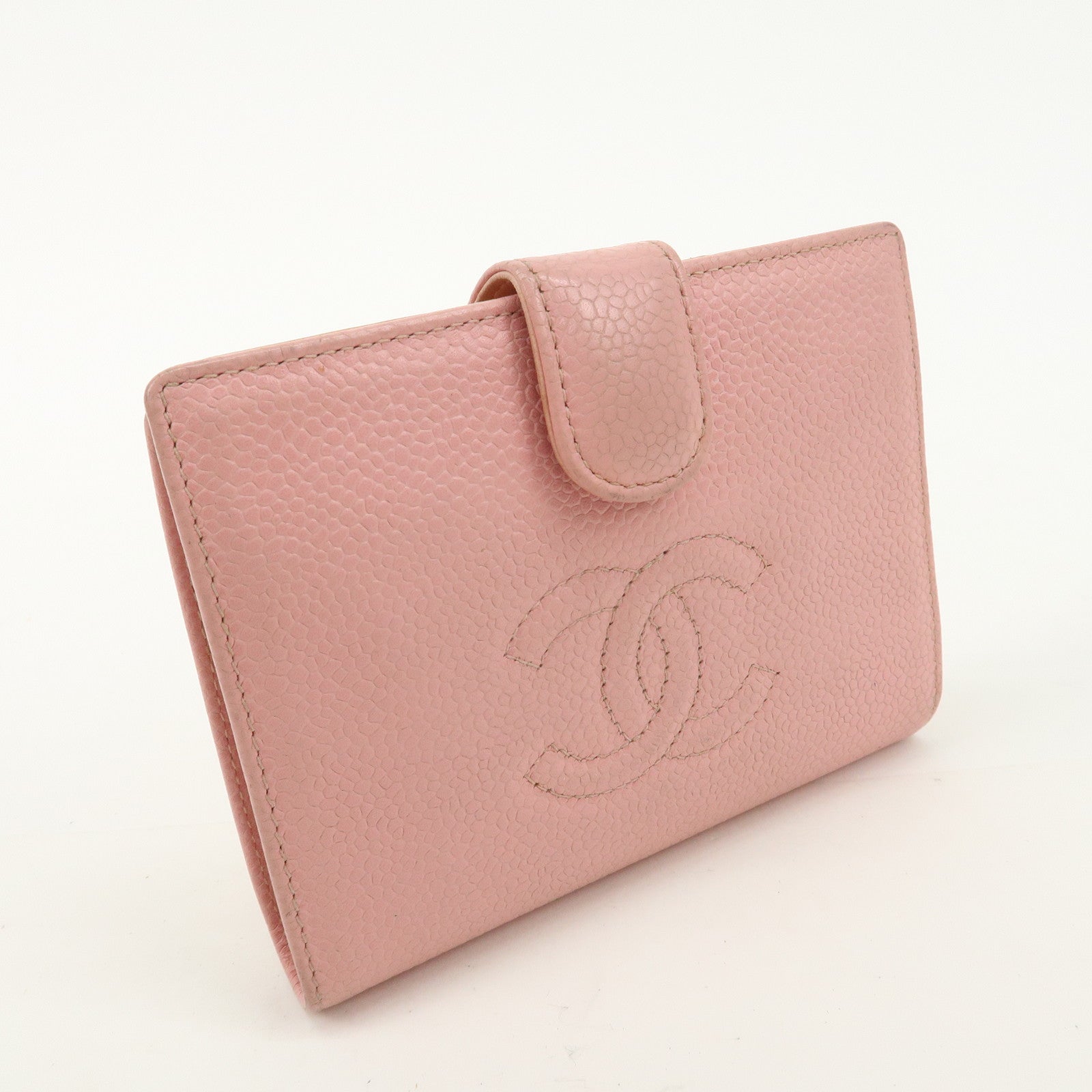 CHANEL Caviar Skin Coco Mark Bi-fold Small Wallet Pink A13497