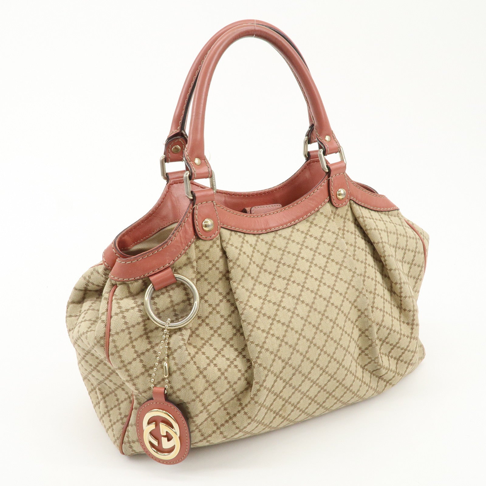 GUCCI Sukey Diamante Guccissima Leather Hand Bag Beige Pink 211944 Used