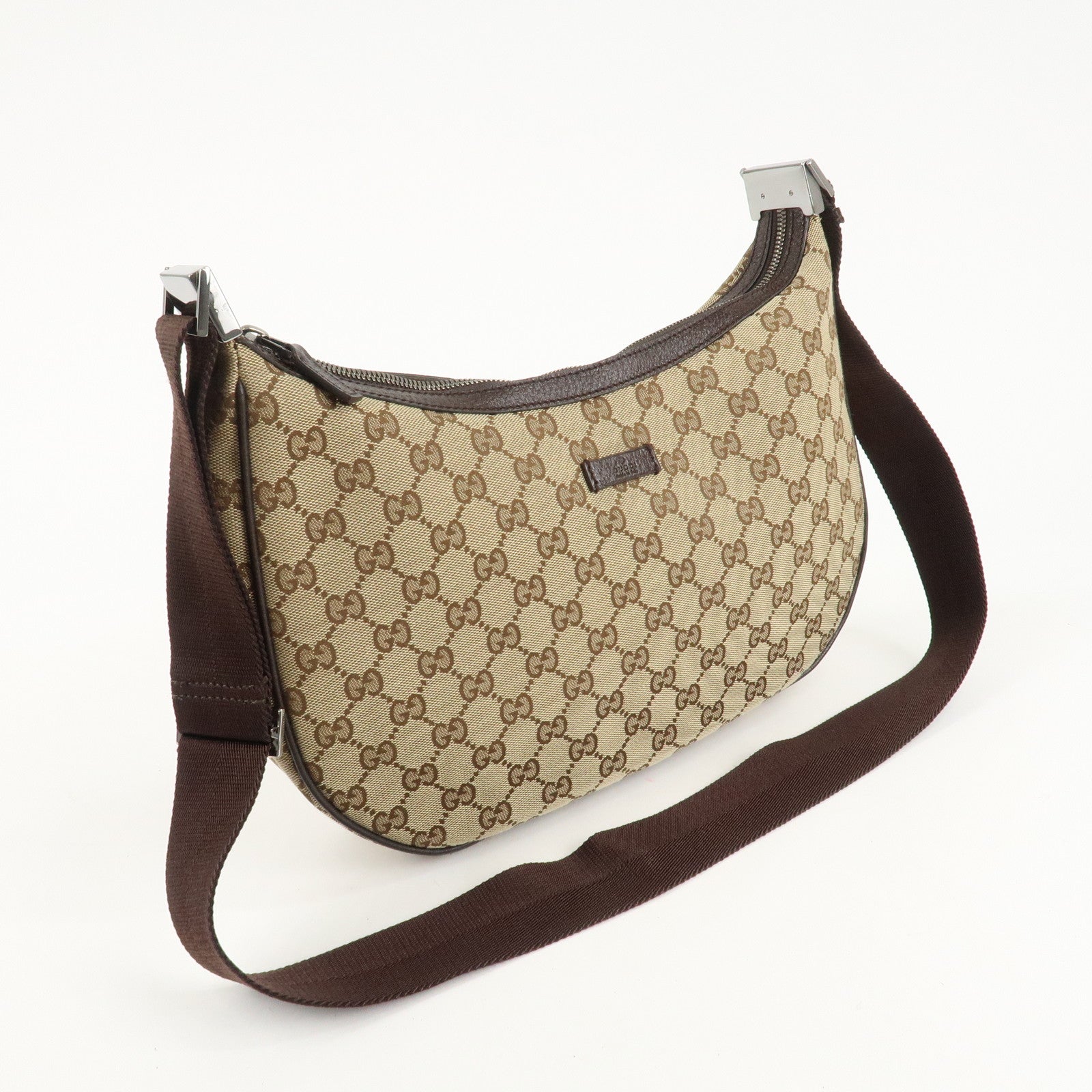 GUCCI GG Canvas Leather Shoulder Bag Beige Brown 122790