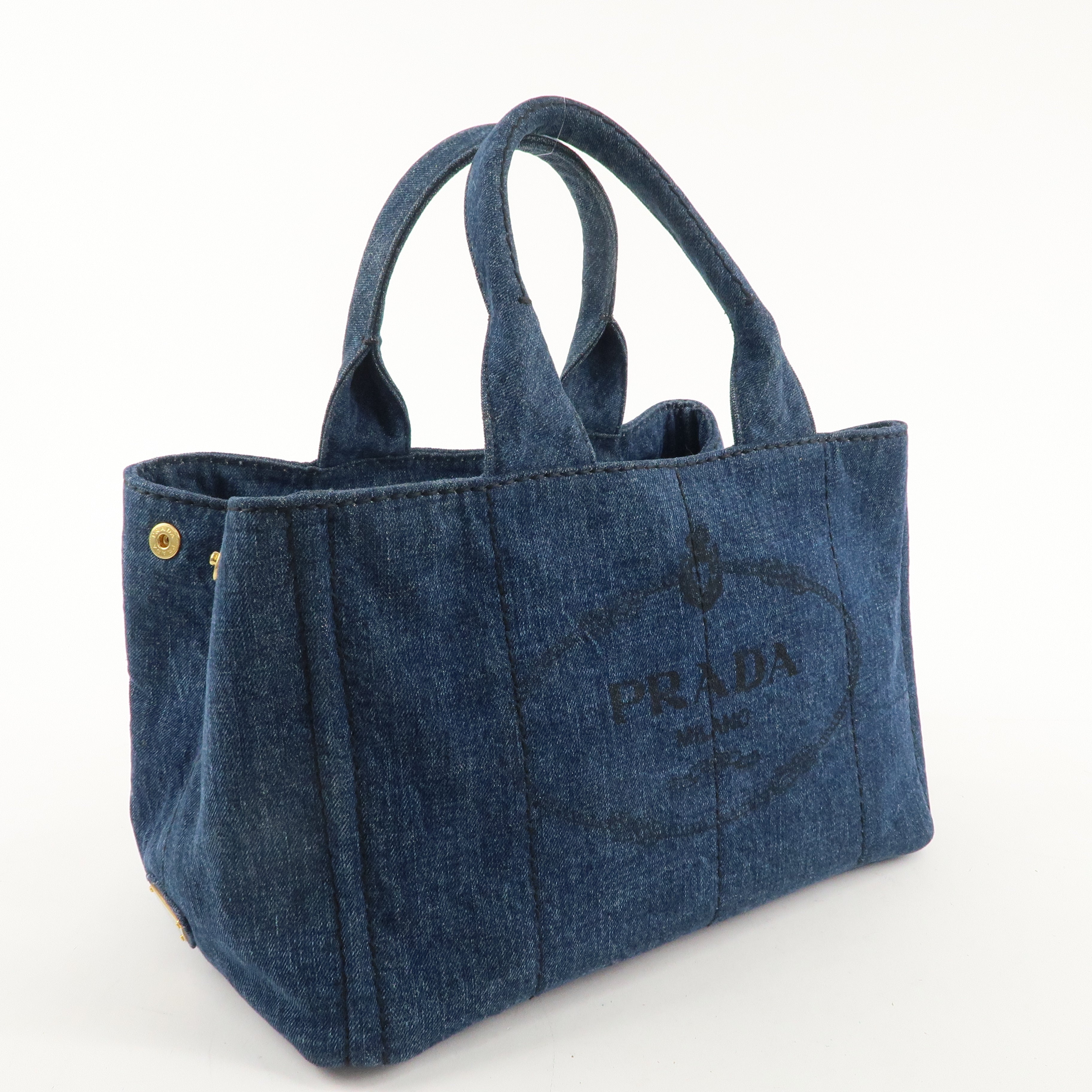 PRADA Logo Canapa Denim Hand Bag Tote Bag Denim Blue B1877B