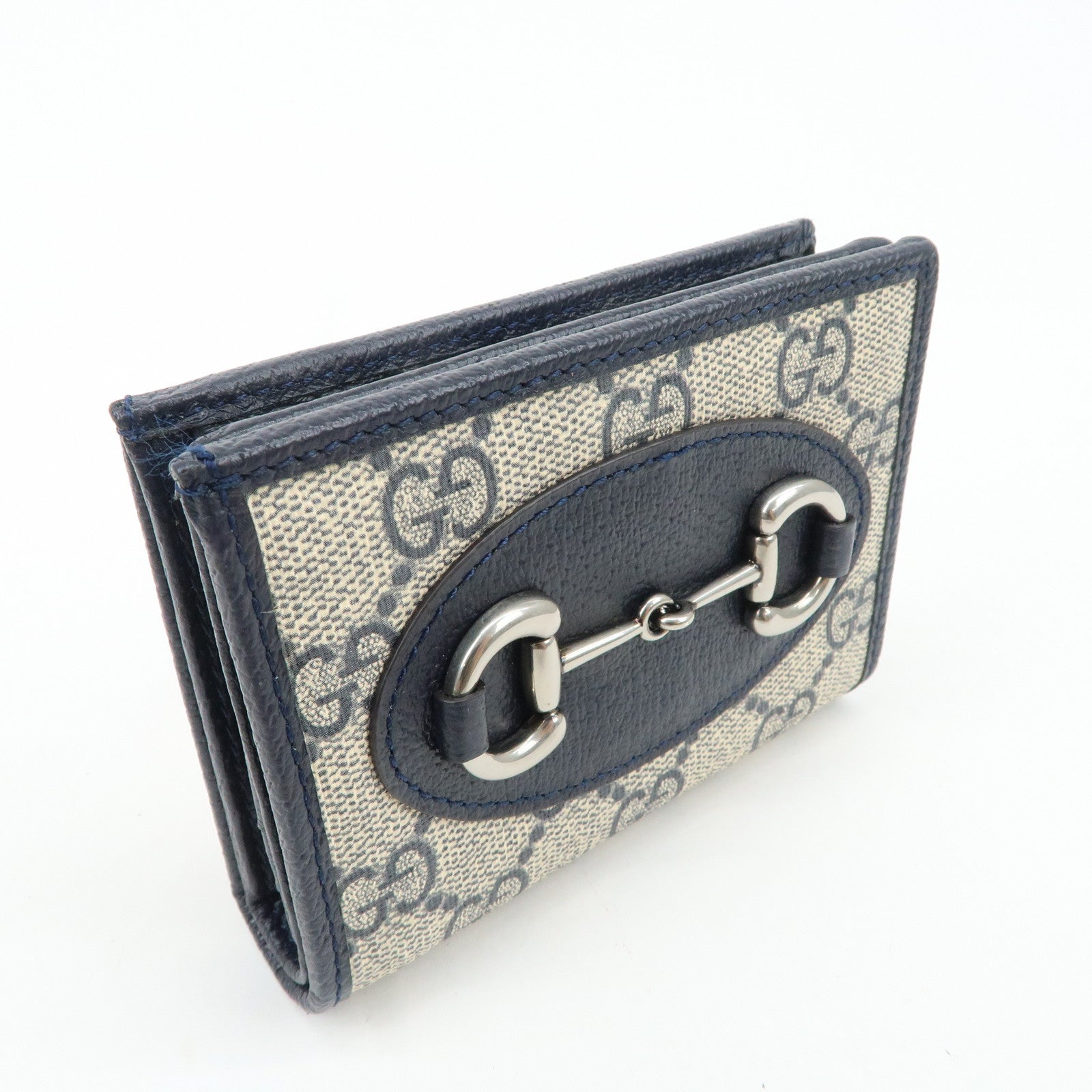 GUCCI Horsebit GG Supreme Leather Compact Wallet Navy 621887 Used