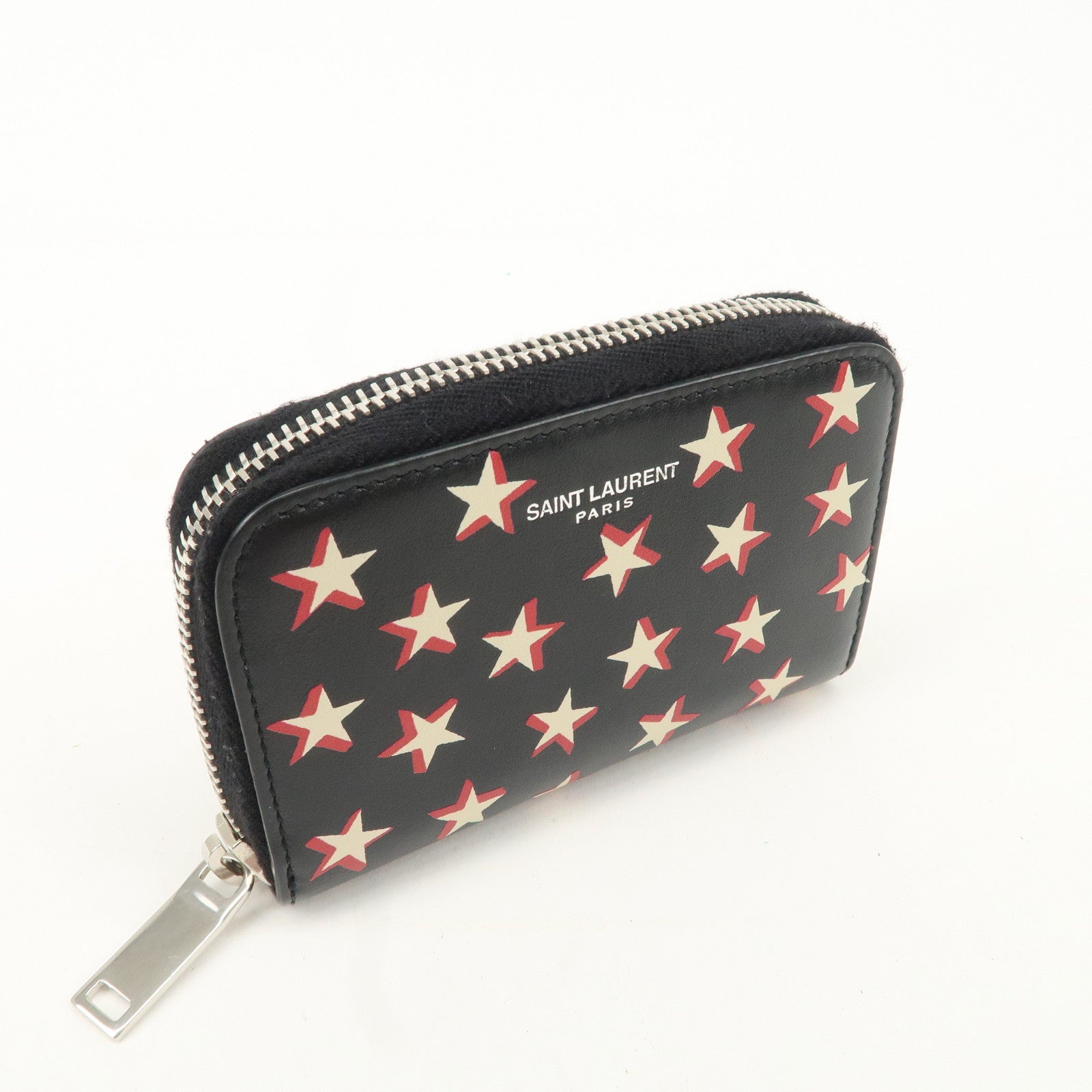 Saint Laurent Paris Leather Coin Case Case Star Print Black