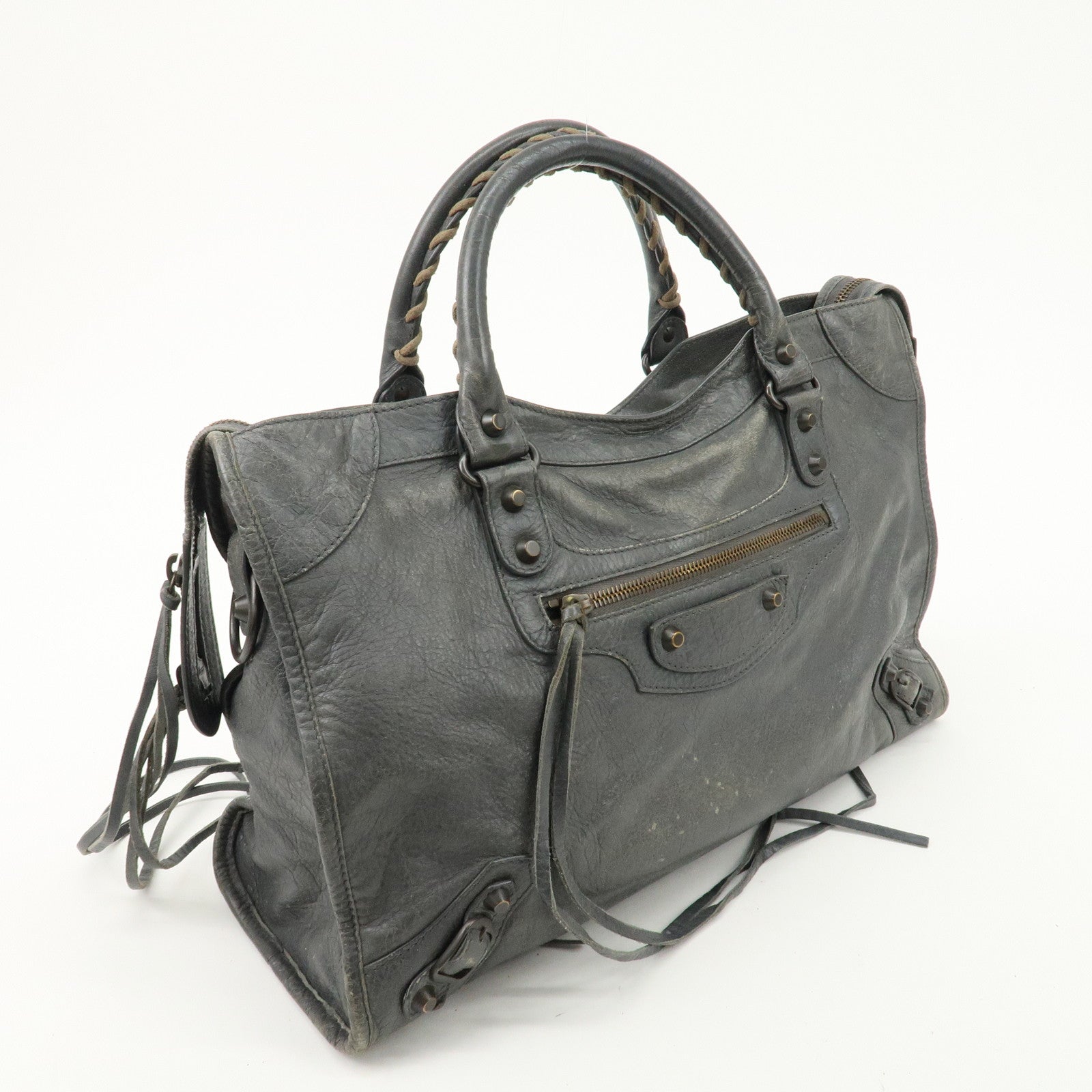 BALENCIAGA The City Leather 2Way Hand Shoulder Bag Gray 115748