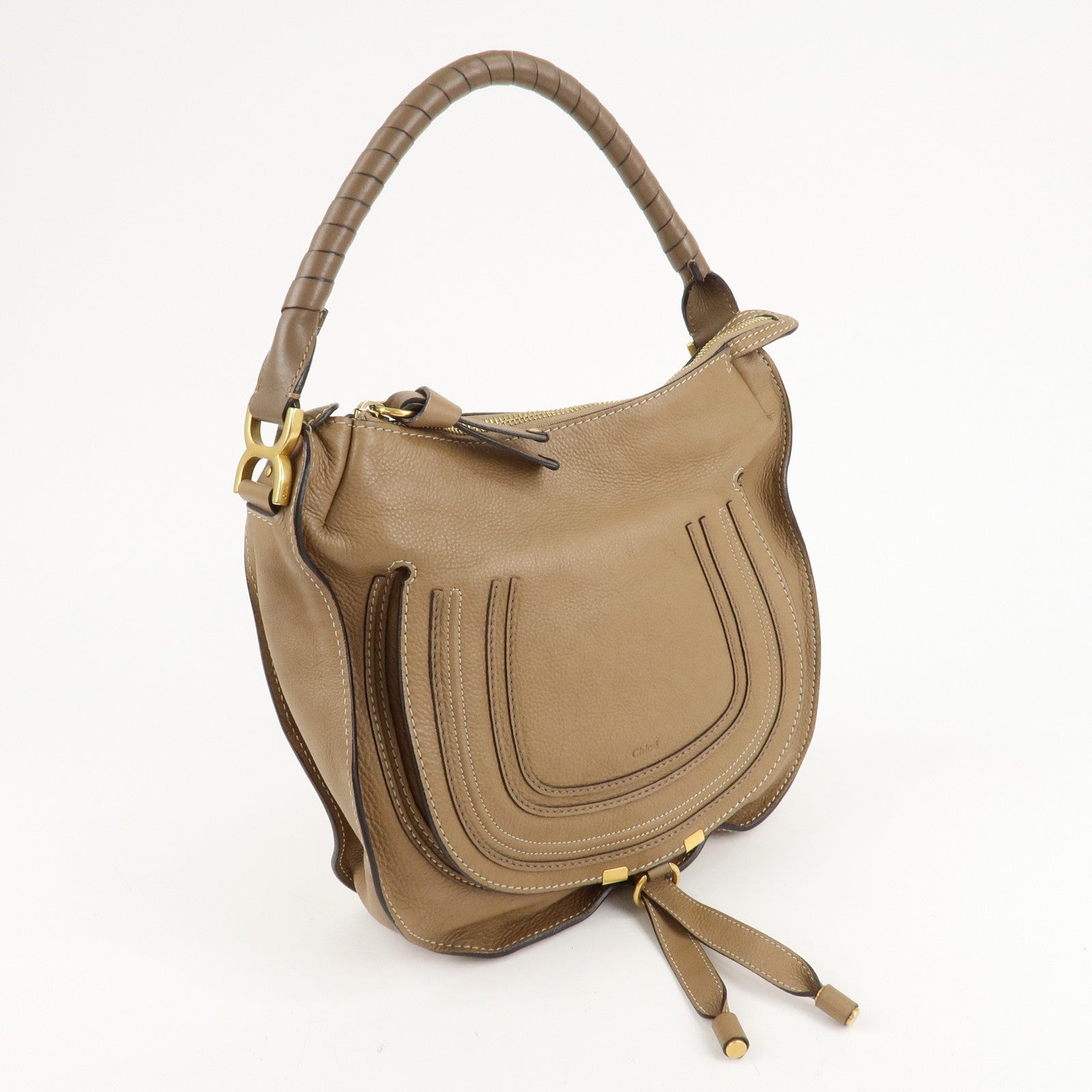 Chloe Marcie Leather Shoulder Bag Hand Bag Beige