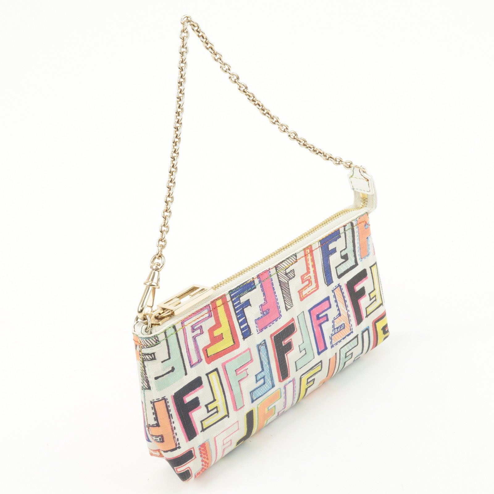 FENDI Zucca Print PVC Chain Accessory Pouch Multicolor 8BR592