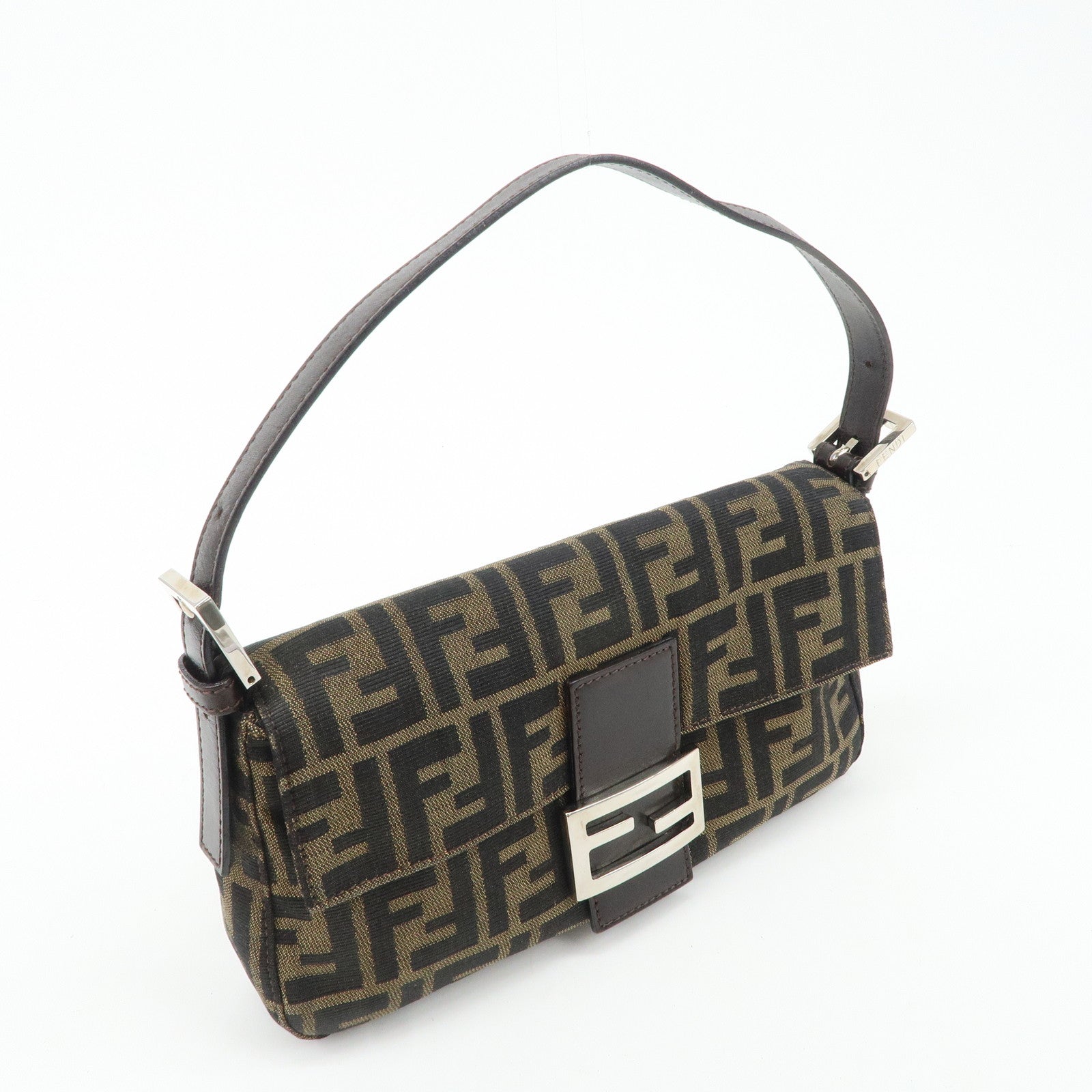 FENDI Mamma Baguette Zucca Canvas Leather Shoulder Bag 26424