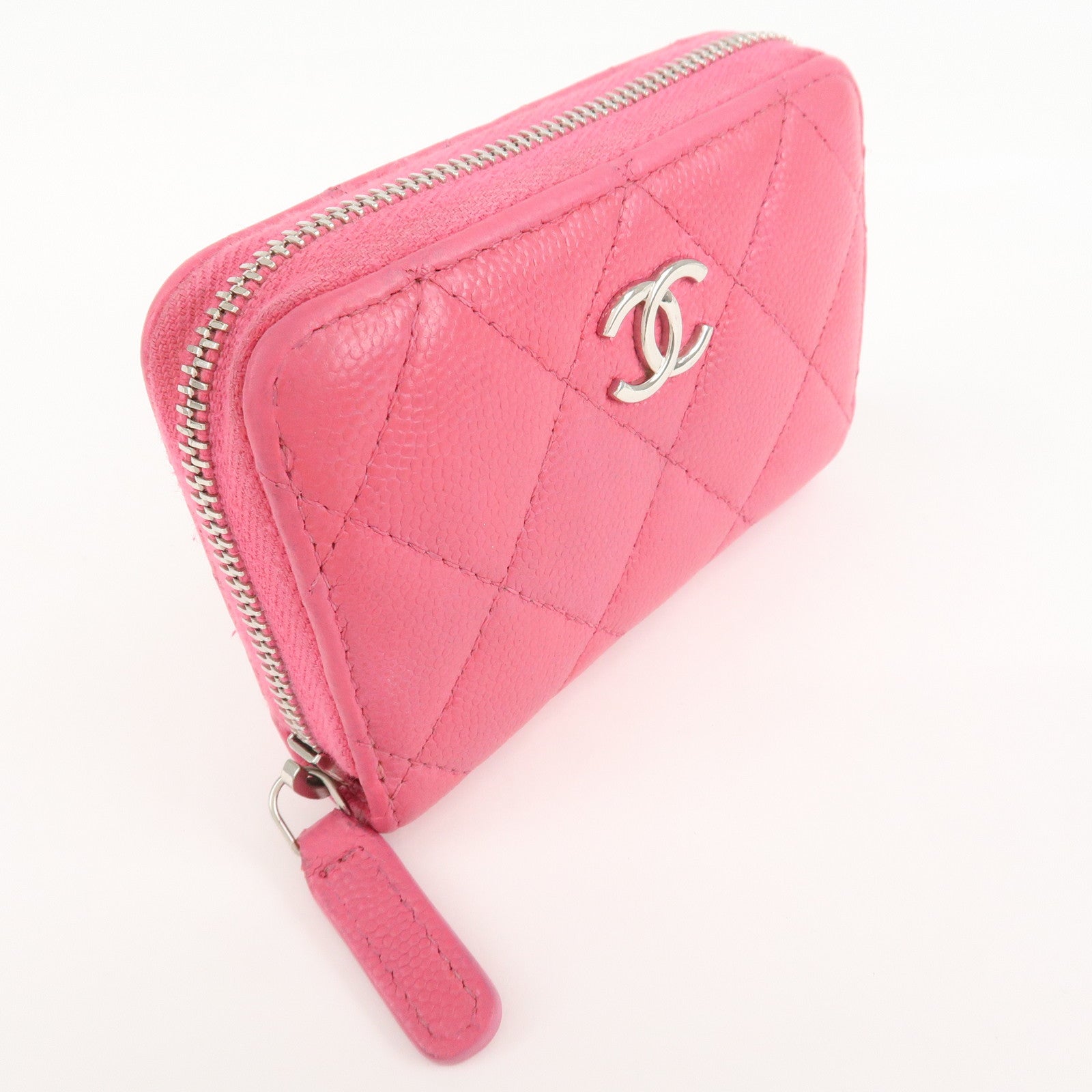 CHANEL Matelasse Caviar Skin Zippy Around Coin Purse Pink