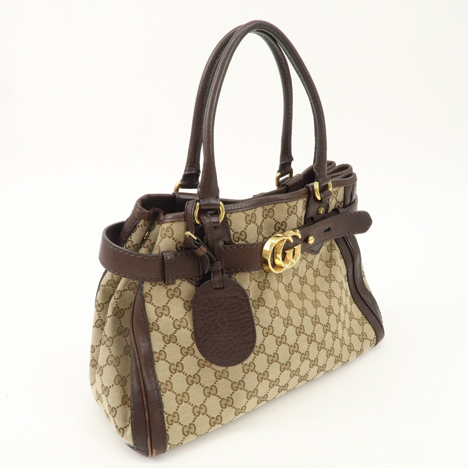 GUCCI GG Running GG Canvas Leather Tote Bag Beige Brown 247183