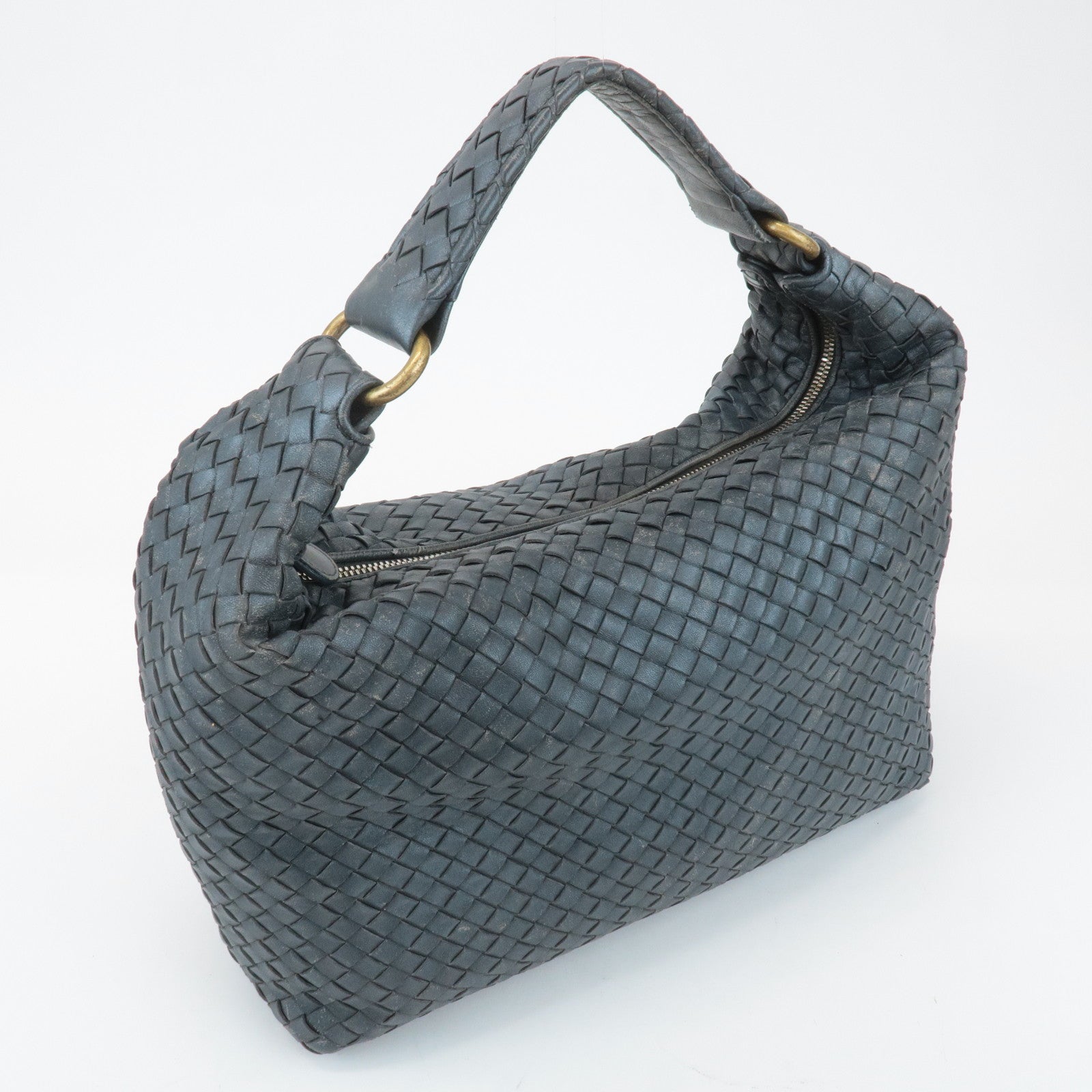 BOTTEGA VENETA Intrecciato Leather Shoulder Bag Gray 181347