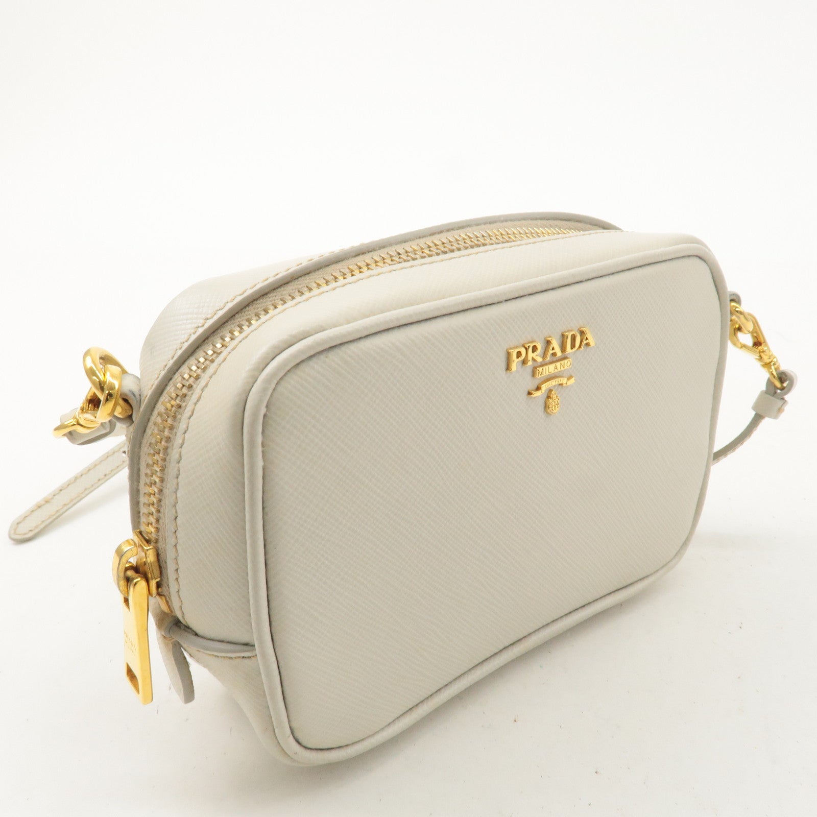 PRADA Logo Saffiano Leather Shoulder Bag Crossbody Bag White