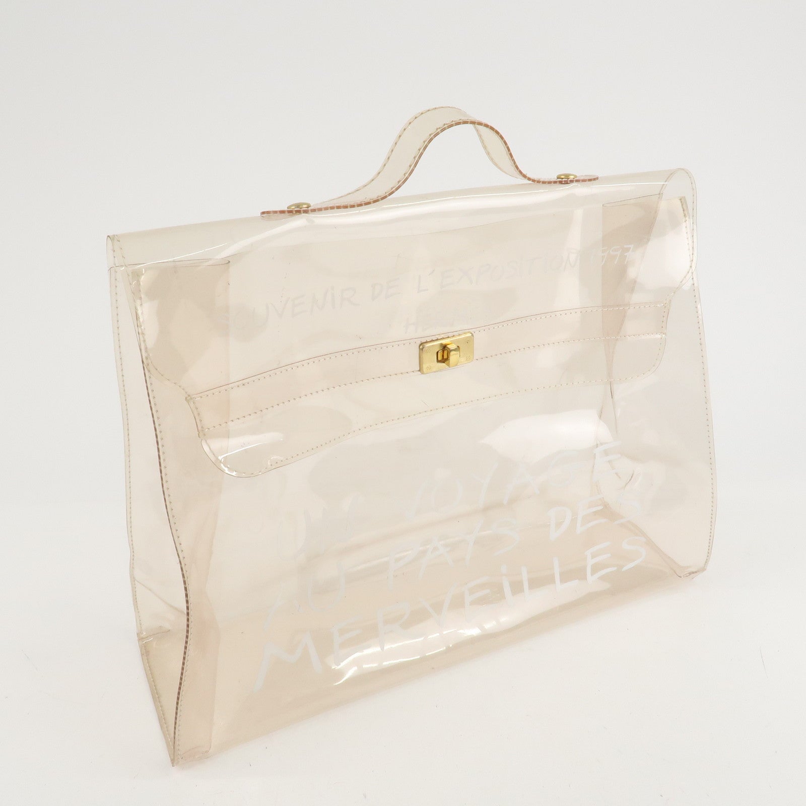 HERMES Vinyl Vinyl Kelly Transparent Hand Bag Clear Gold Used