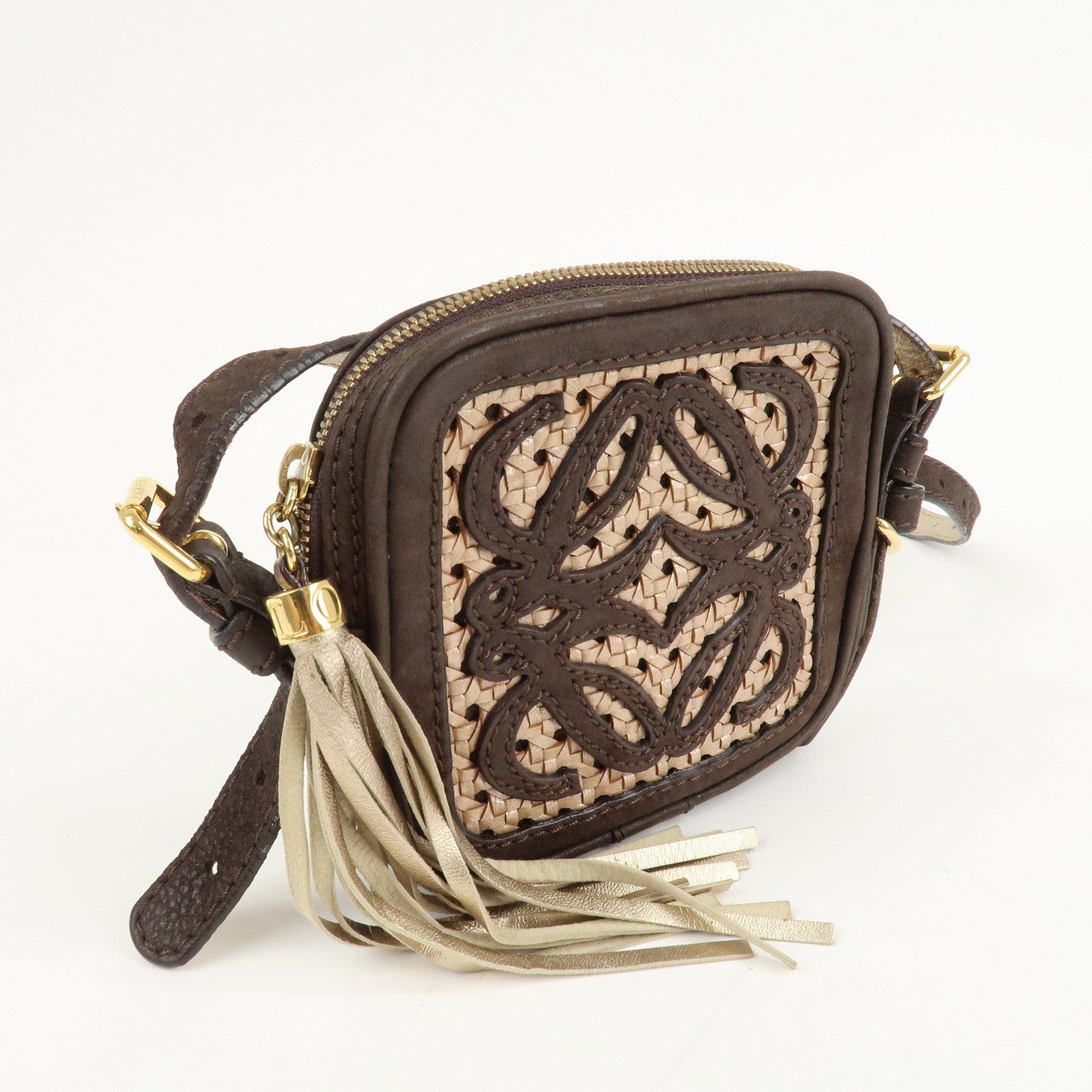 LOEWE Anagram Leather Mini Shoulder Bag Crossbody Bag Brown