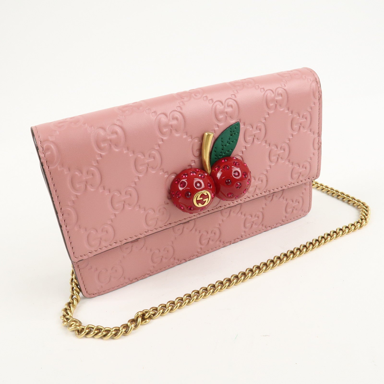 GUCCI Guccissima Leather Cherry Chain Mini Shoulder Bag 481291 Used