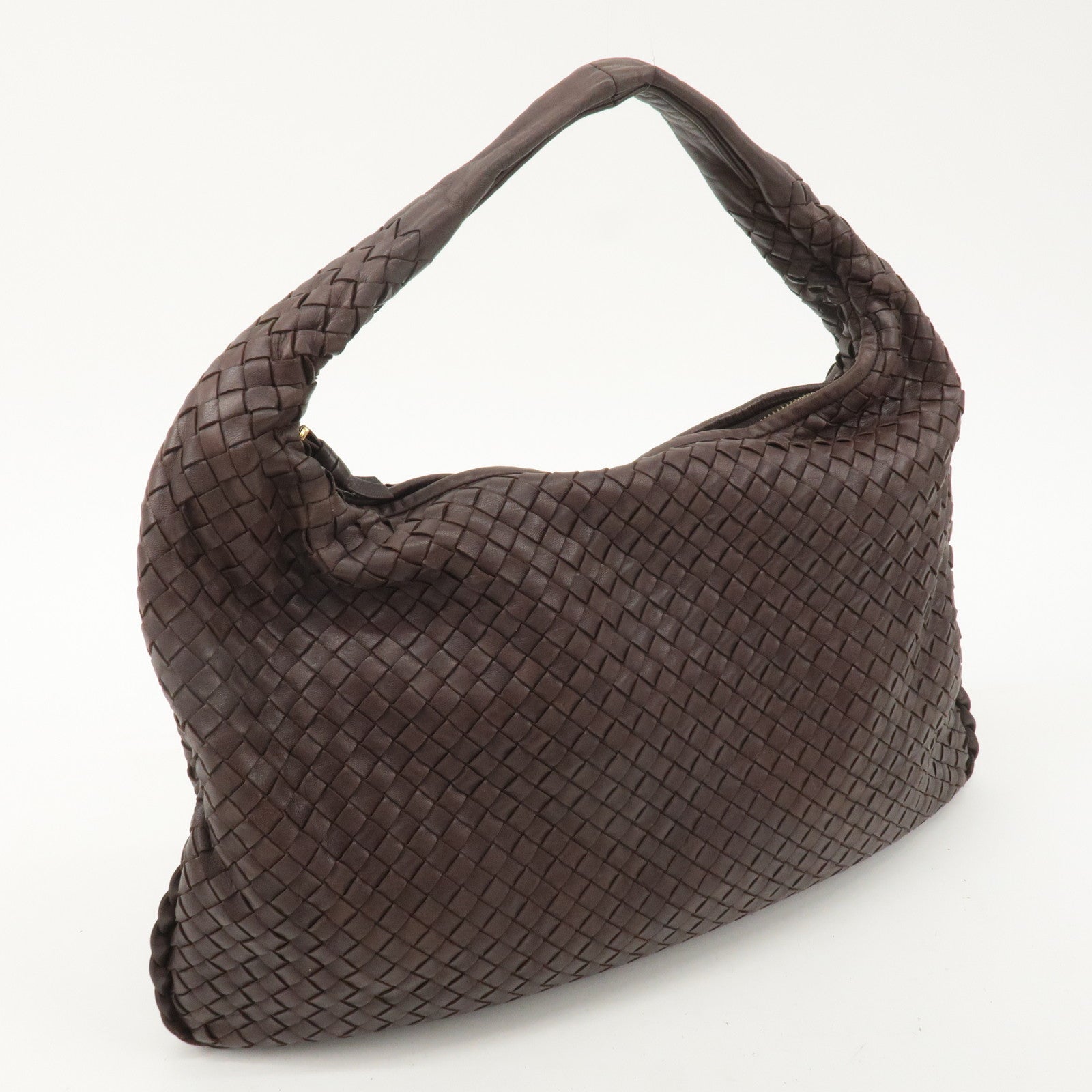 BOTTEGA VENETA Intrecciato Hobo Leather Shoulder Bag Brown 115654