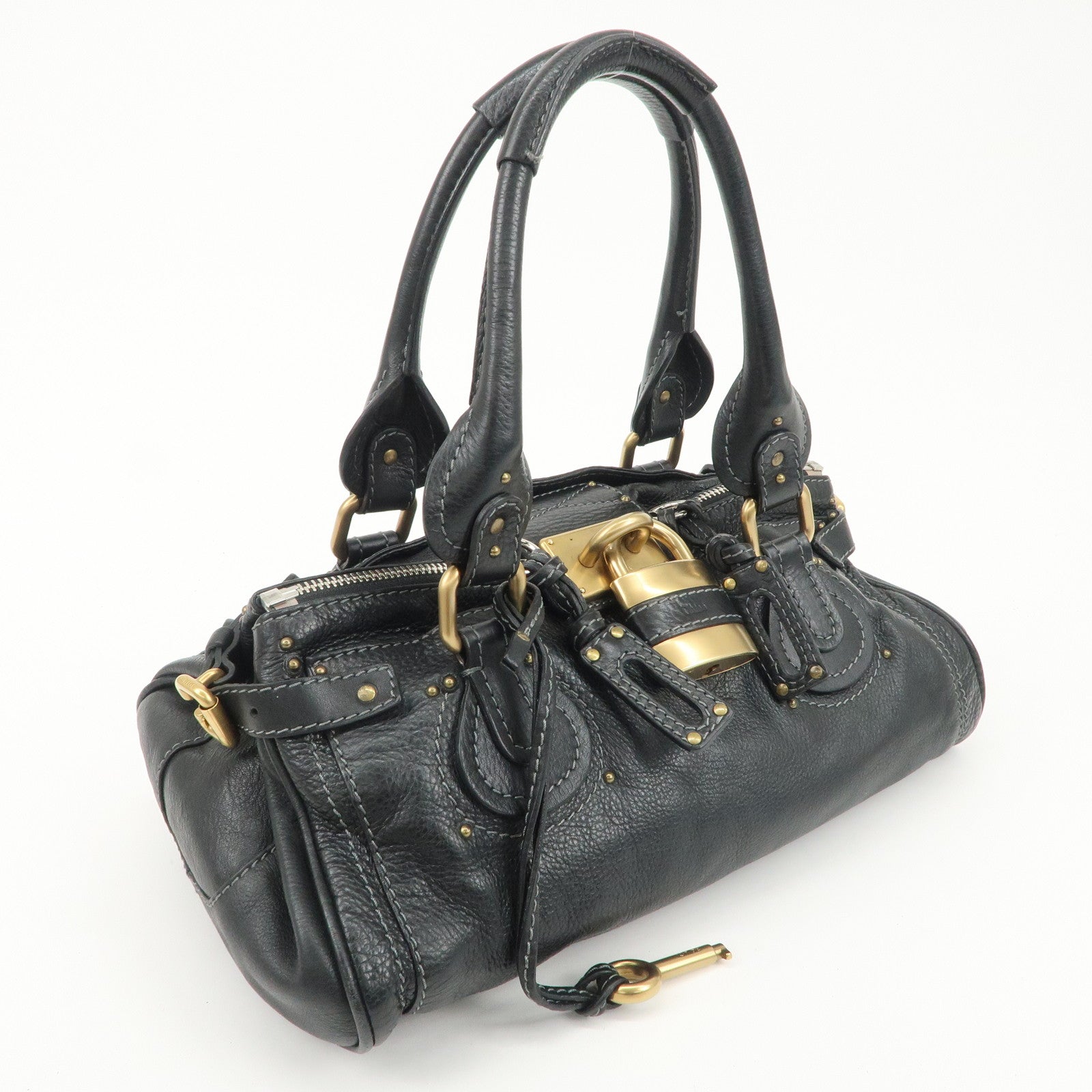 Chloe Paddington Leather Hand Bag Black Gold Hardware