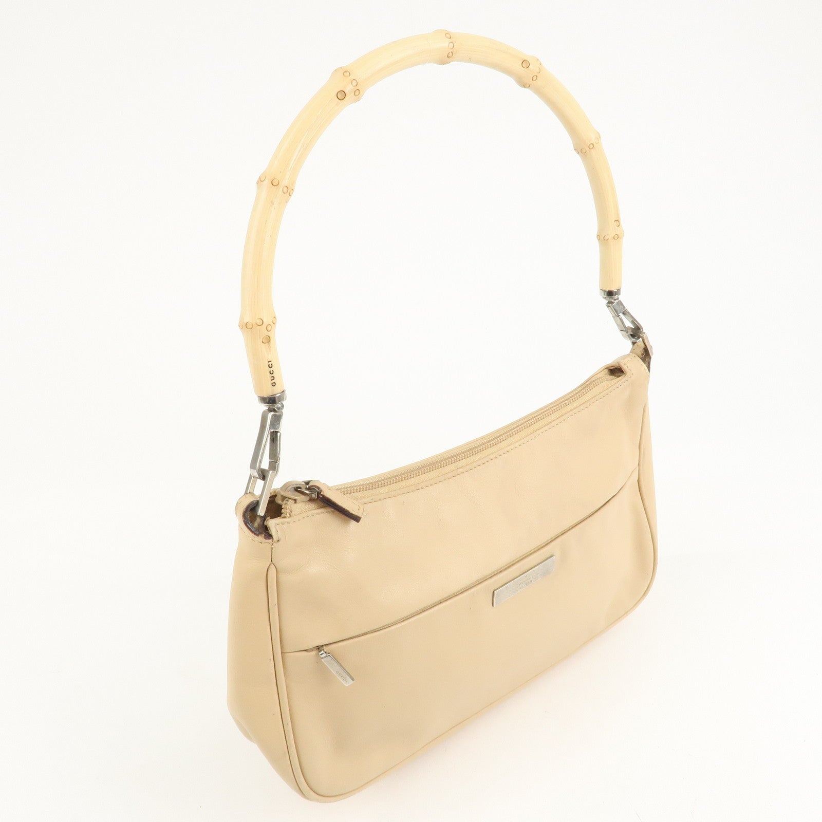 GUCCI Bamboo Leather Shoulder Bag Beige 001.3865 Used