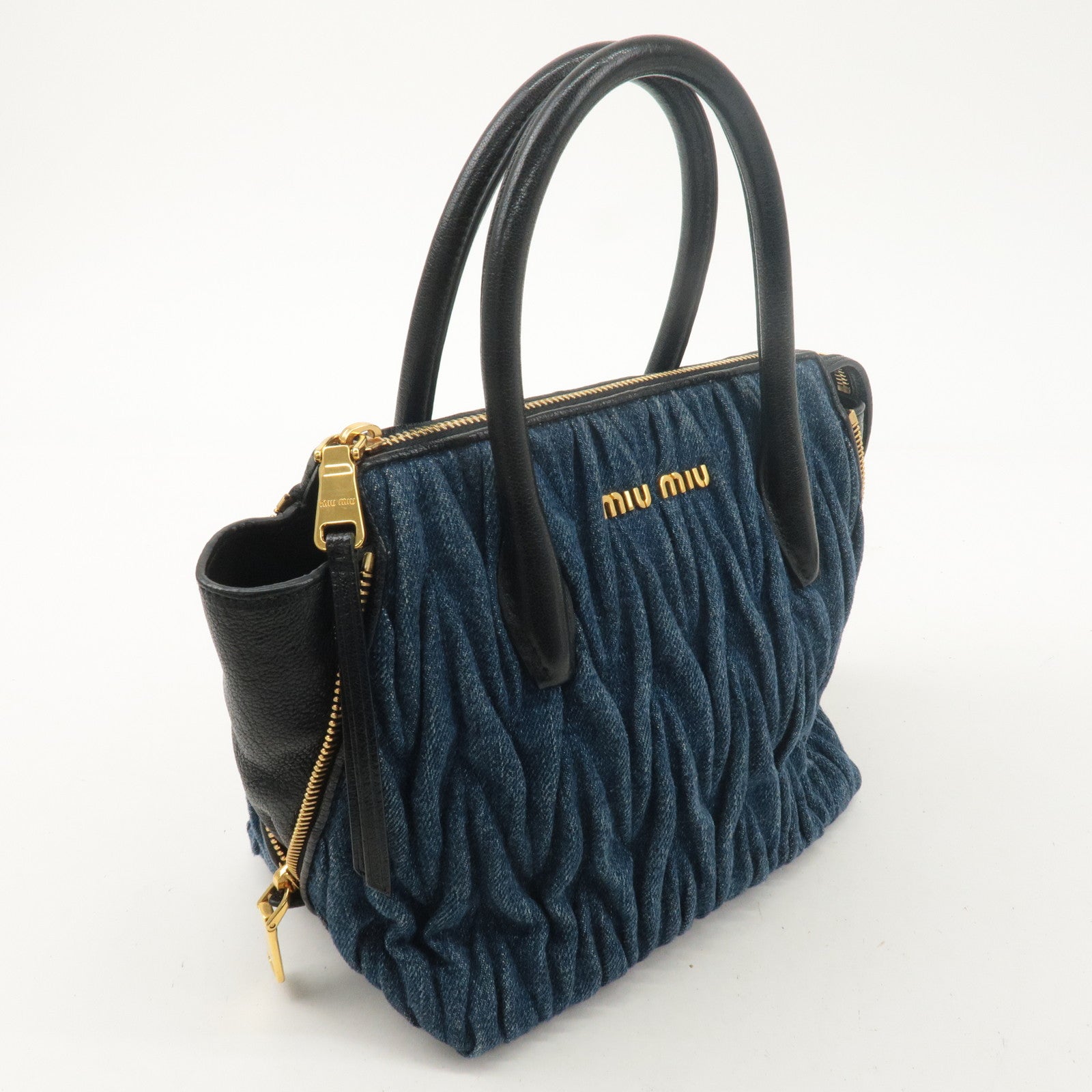 MIU MIU Matelasse Denim 2Way Shoulder Hand Bag Blue 5BA003