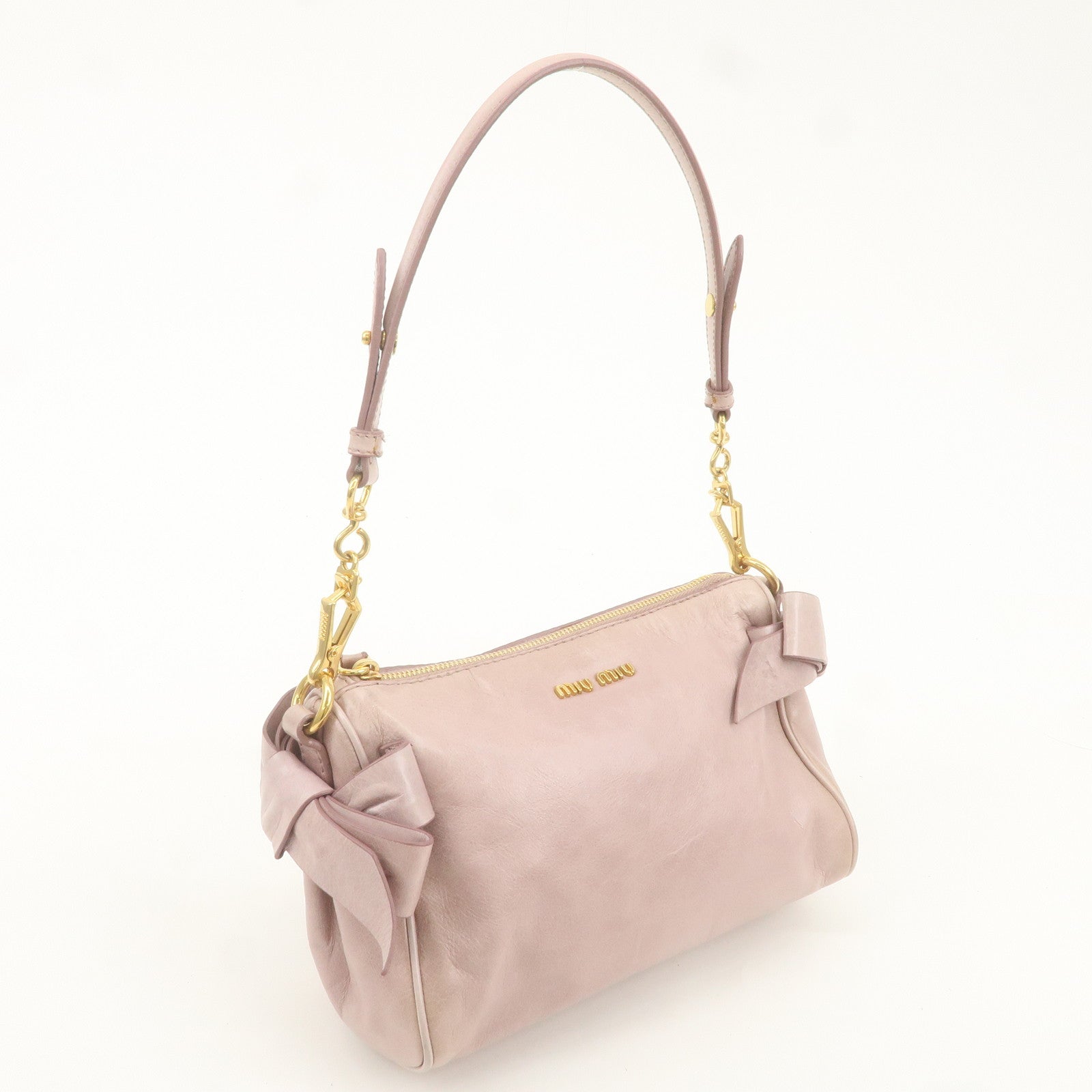 MIU MIU Leather Ribbon Shoulder Bag Hand Bag Pink