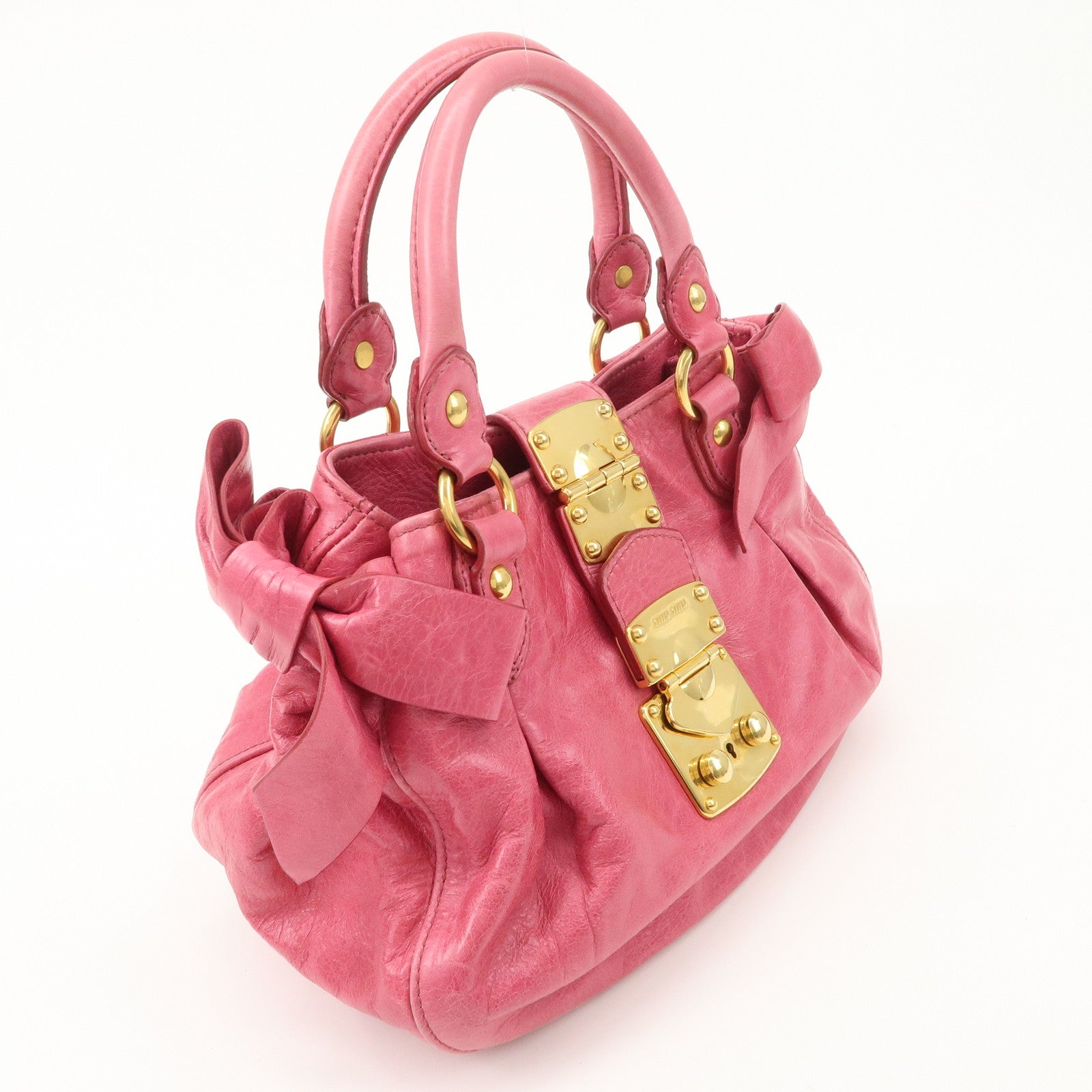 MIU MIU Leather Ribbon 2Way Bag Hand Bag Shoulder Bag Pink Used