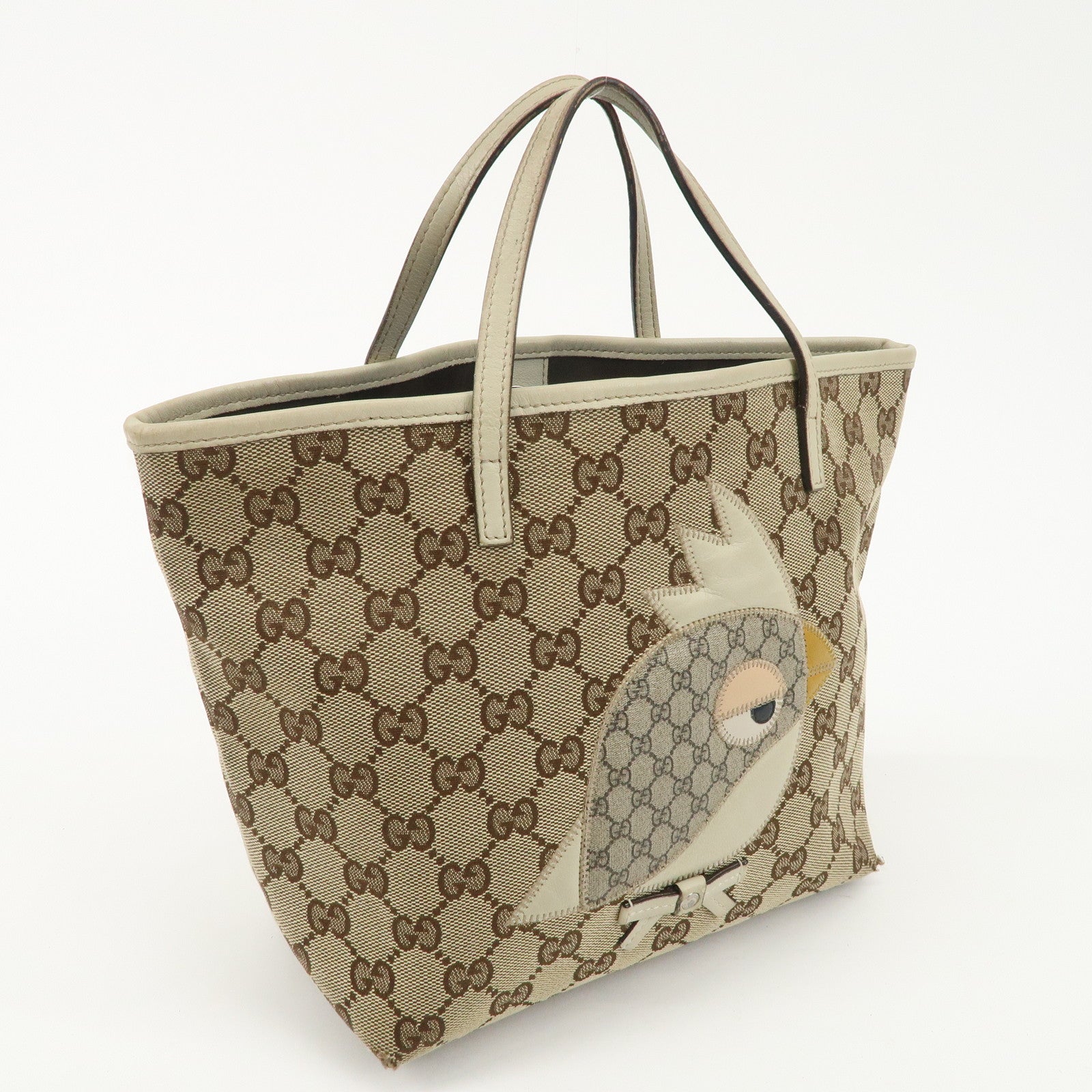 GUCCI Children
s ZOO GG Canvas Leather Papagallo Tote Bag 271101 Used