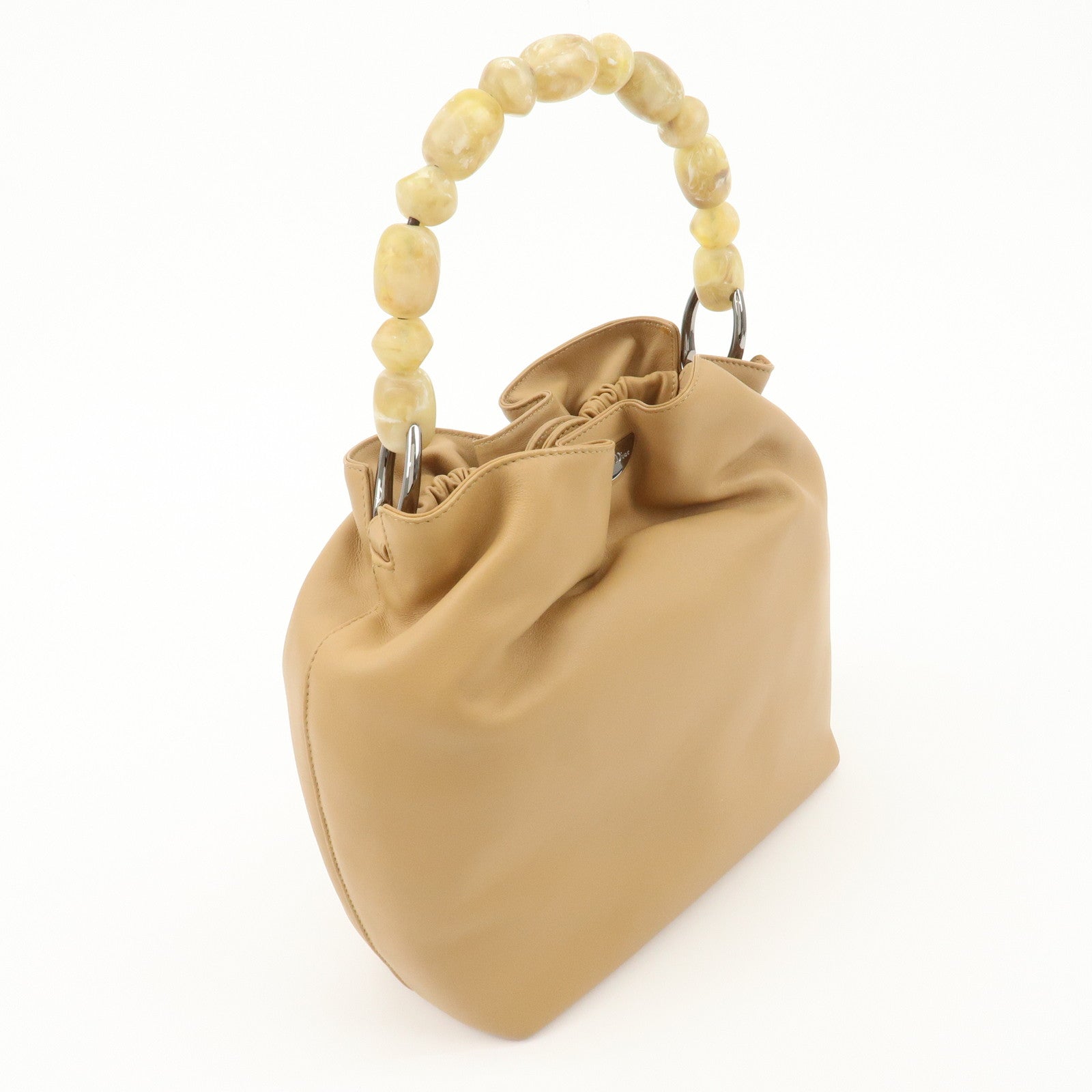 Christian Dior Maris Pearl Leather Hand Bag Beige Used