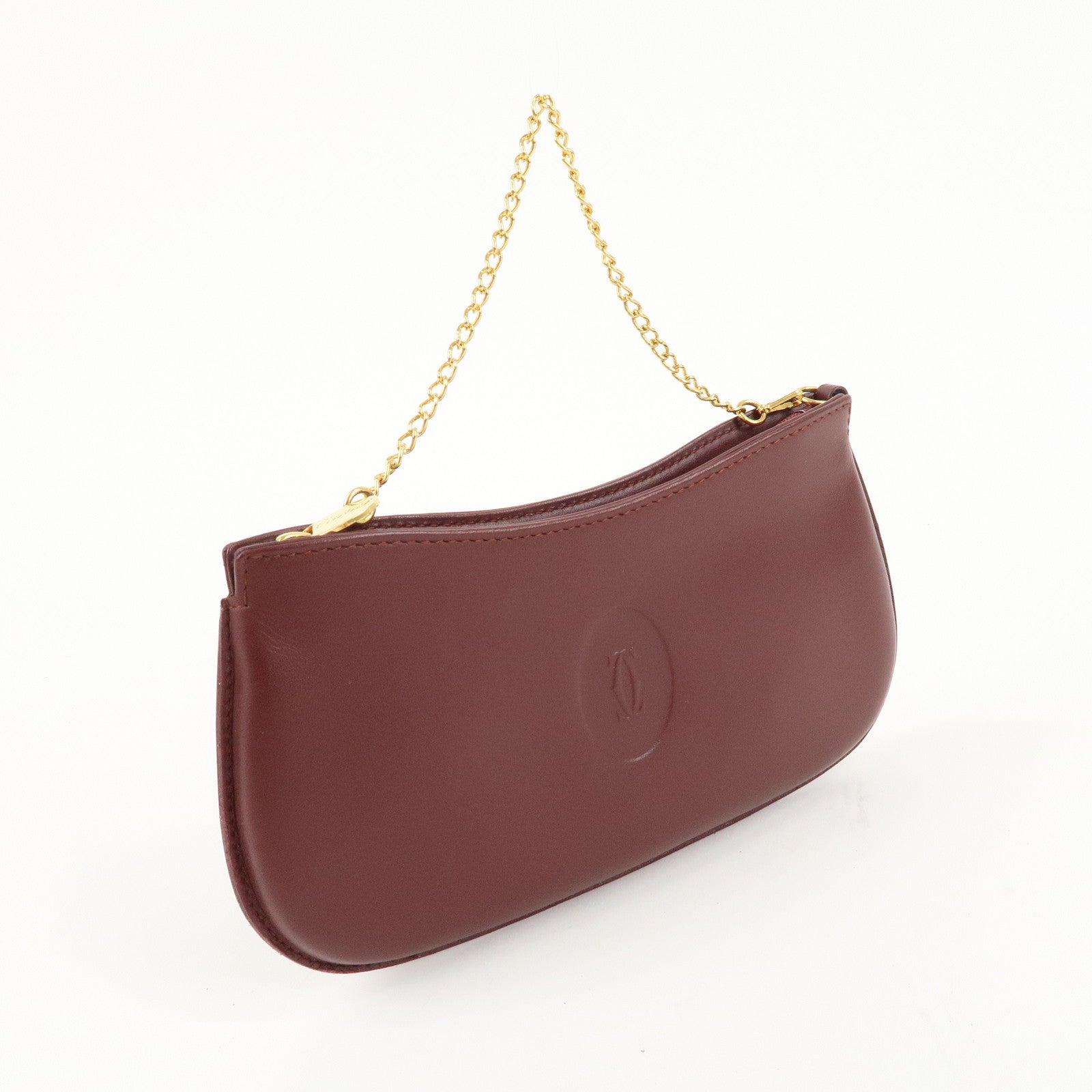 Cartier Must Line Must Do Leather Chain Strap Pouch Bordeaux