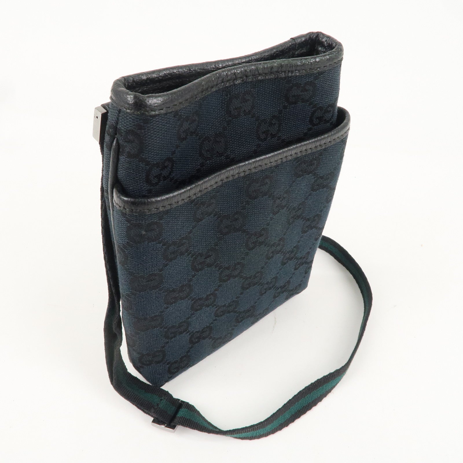 GUCCI Sherry GG Canvas Leather Shoulder Bag Blue Black 141863