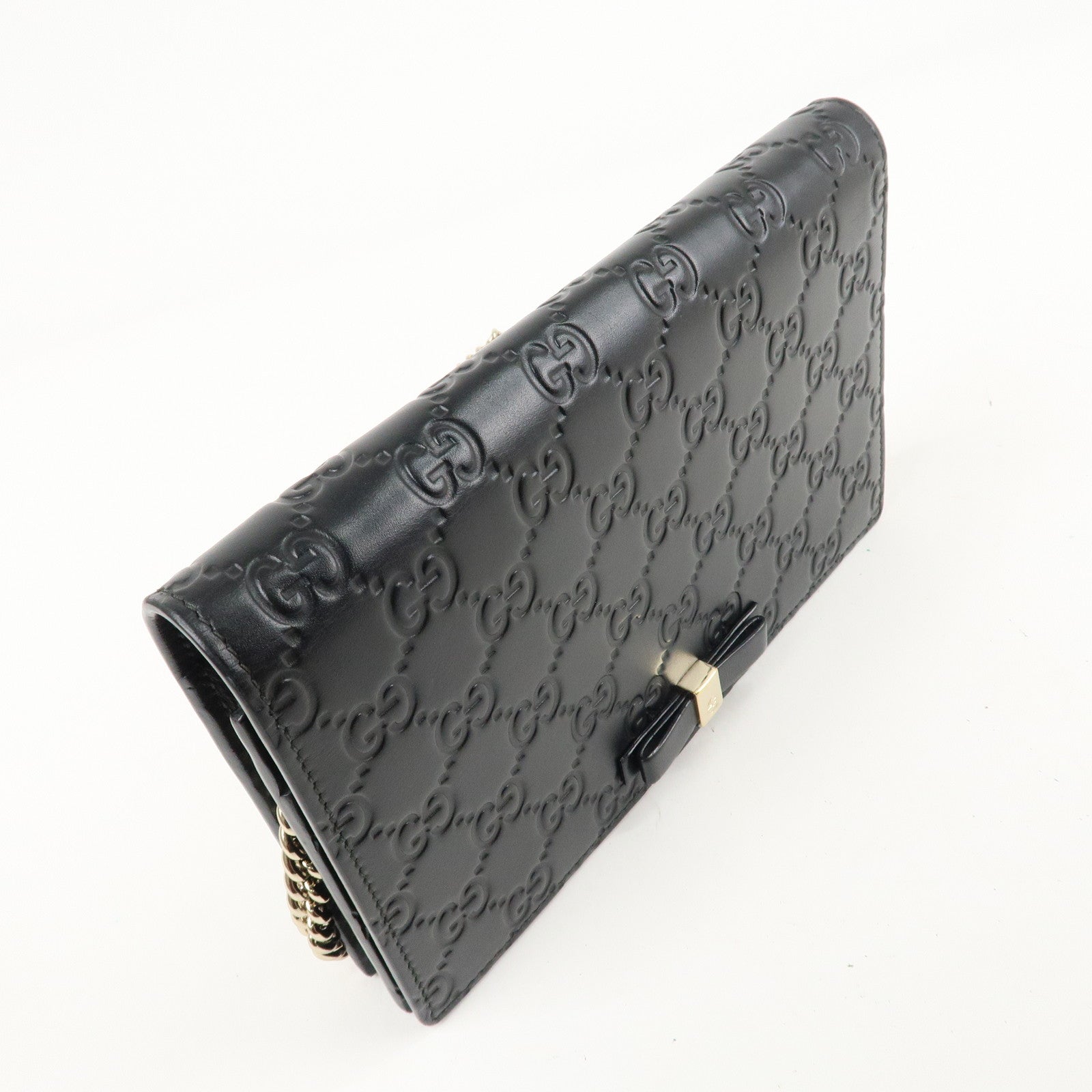 GUCCI Guccissima Leather Chain Wallet Black 431408 Used