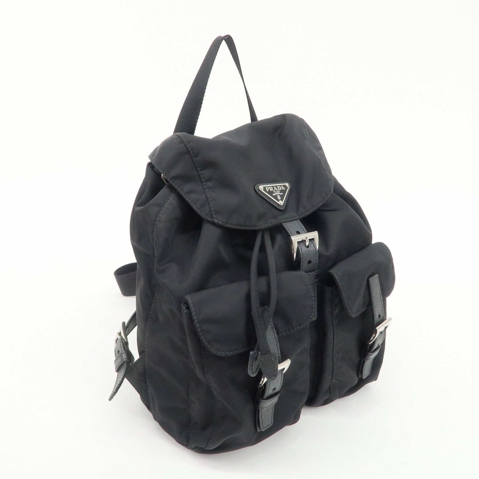 PRADA Logo Nylon Lether Back Pack Ruck Sack Black