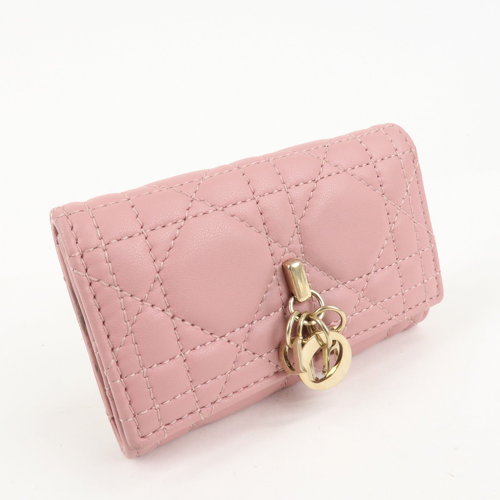 Christian Dior Cannage Leather 4 Key Case Key Chain Pink