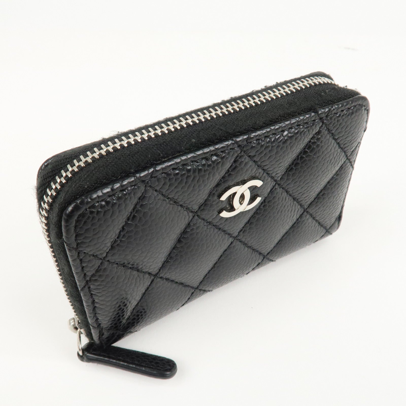 CHANEL Matelasse Caviar Skin Around Zipper Coin Case Black AP0216