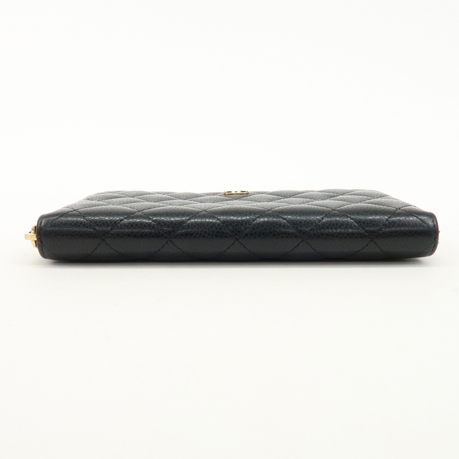 CHANEL Matelasse Caviar Skin Round Zippy Long Wallet Black A50097