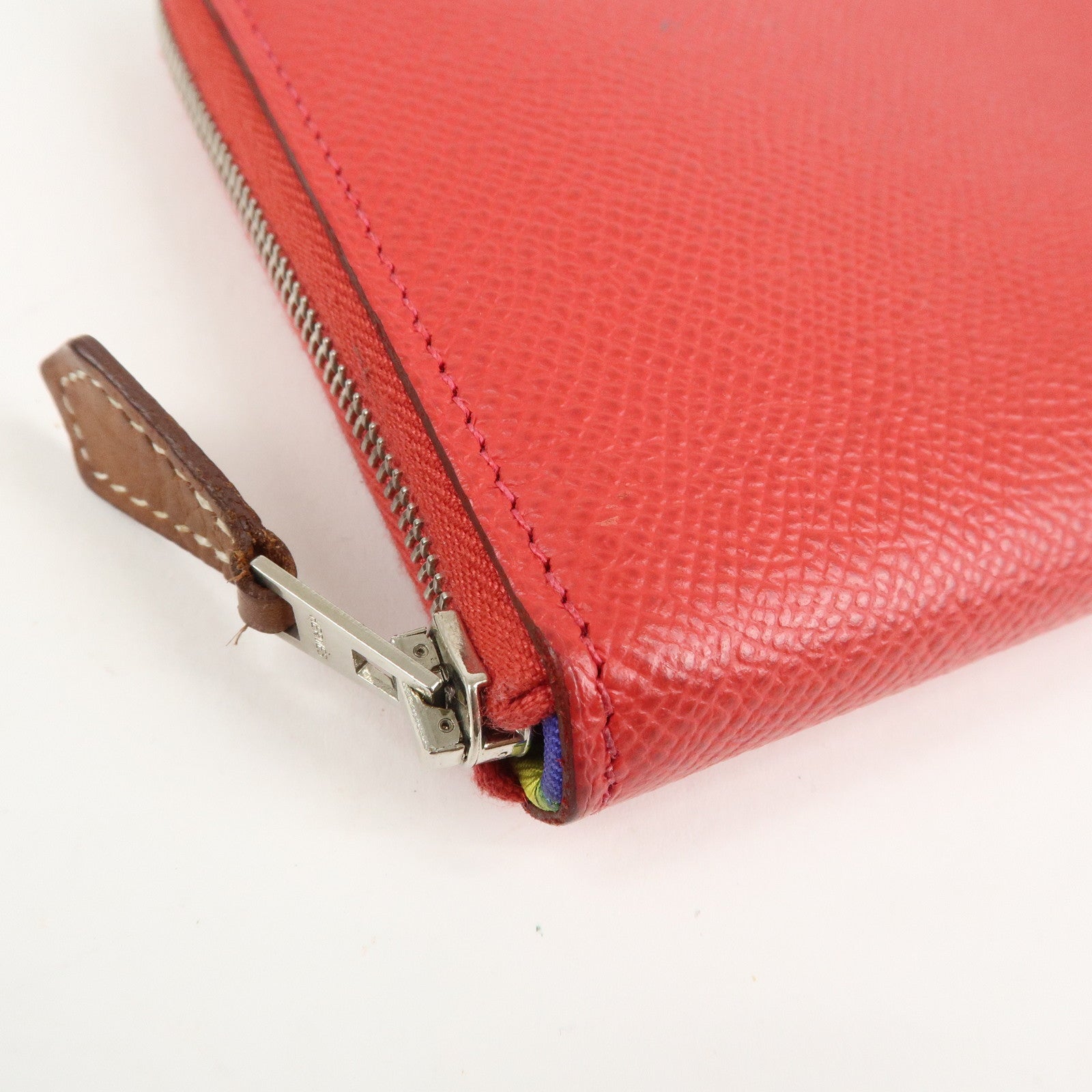 HERMES Leather Veau Epsom Azap Long Silkin Wallet Red Used