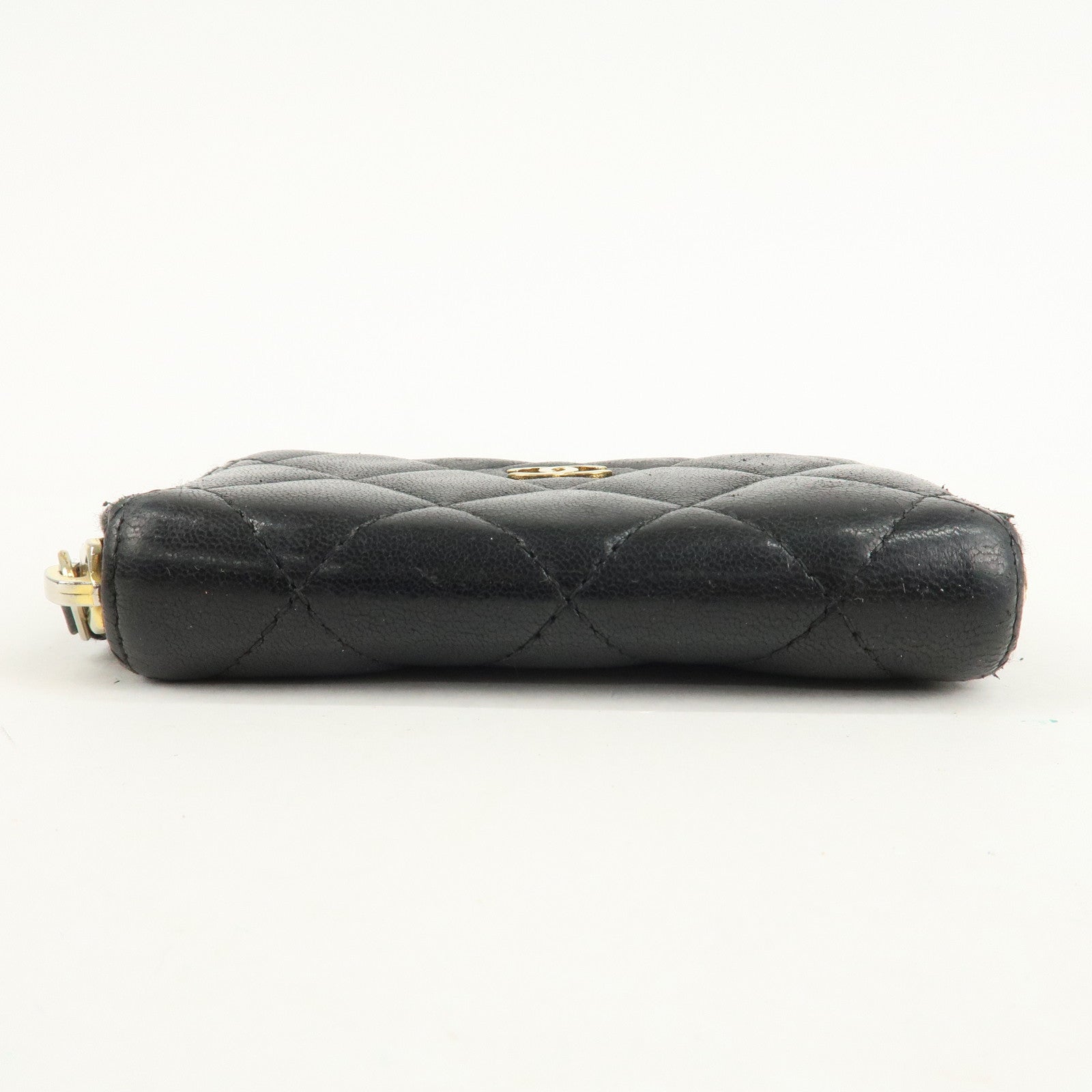 CHANEL Matelasse Lamb Skin Zip Around Coin Case Black A69271