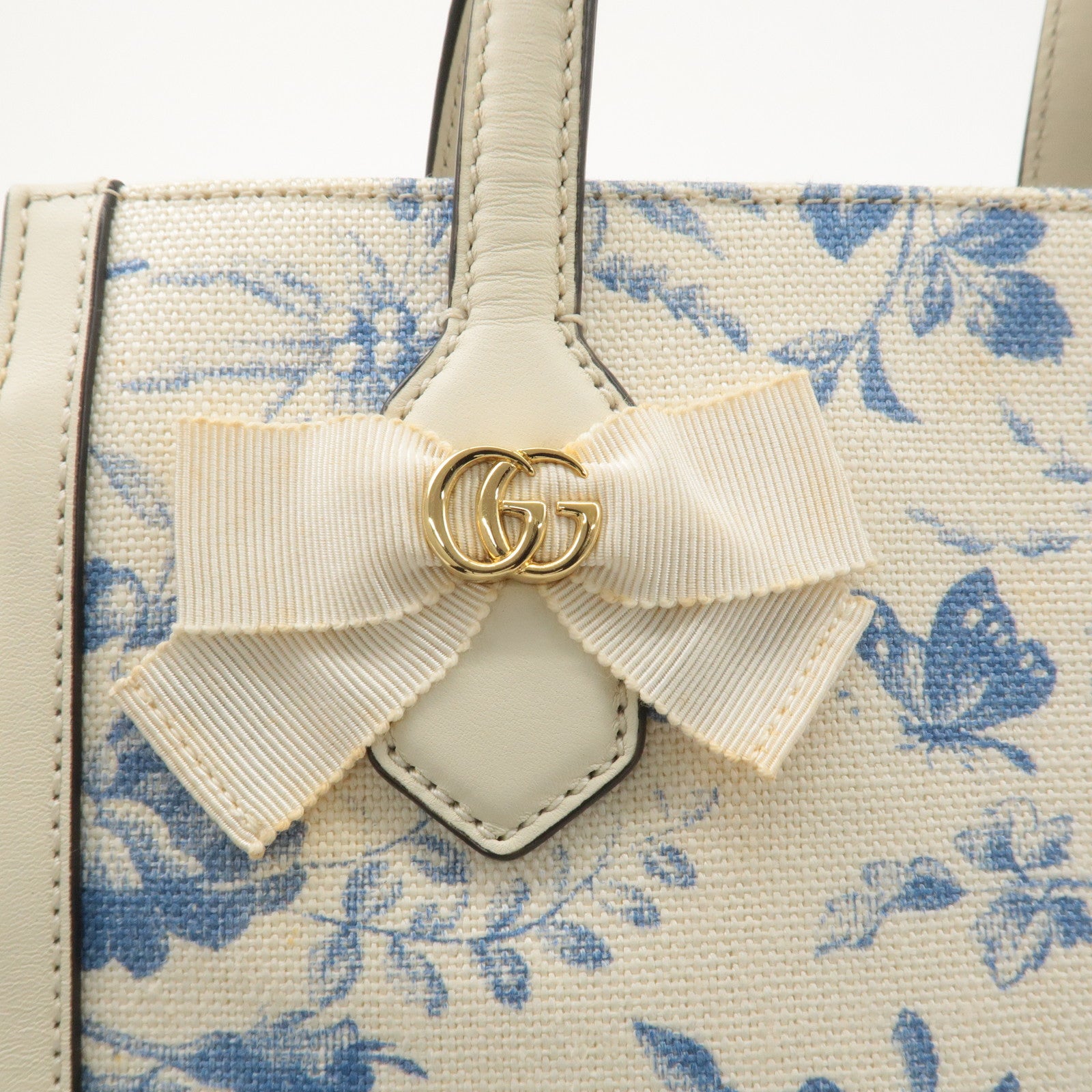 GUCCI GG Ribbon Japan Limited 2way Shoulder Bag White Blue 443089