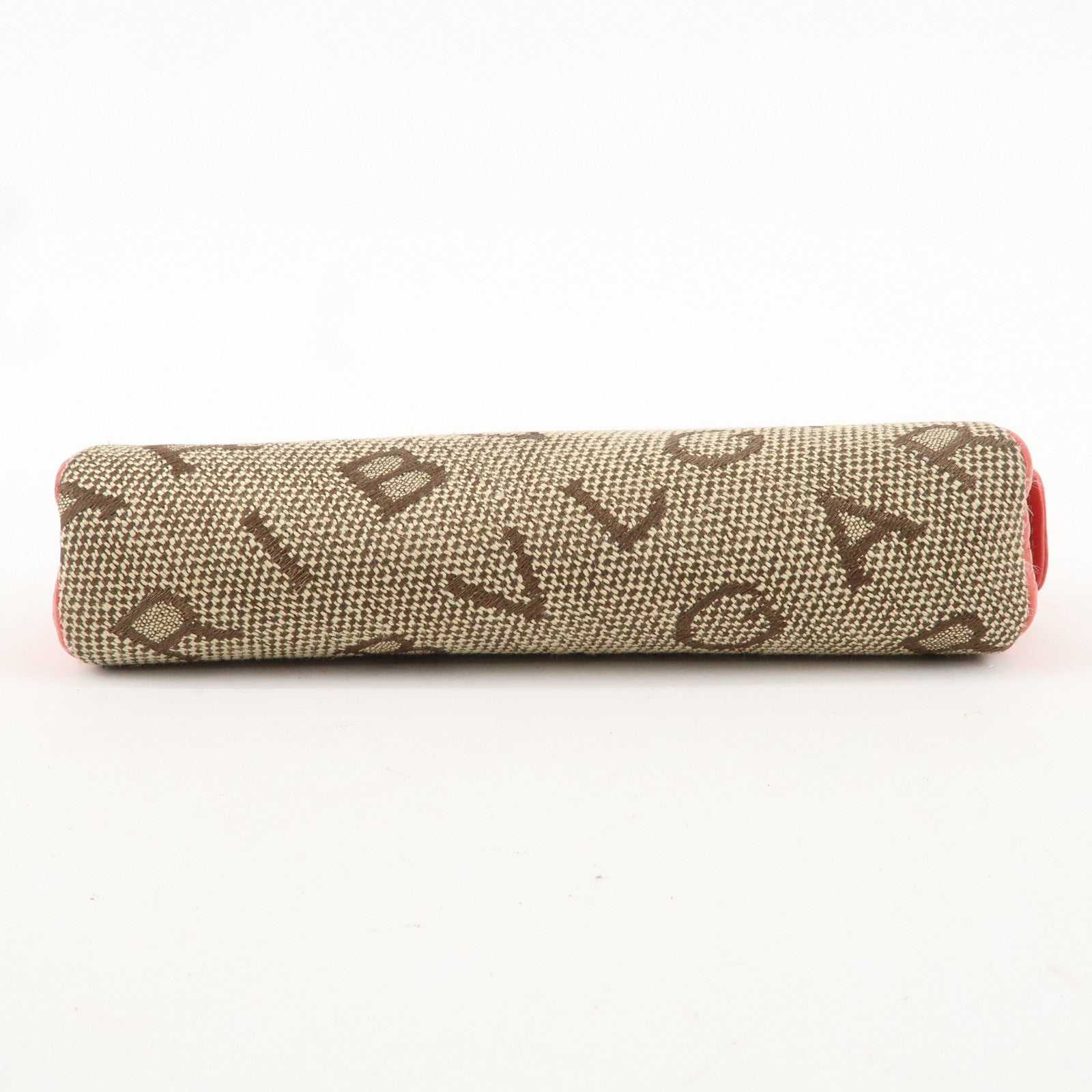 BVLGARI Canvas Leather Logomania Pouch Beige Red