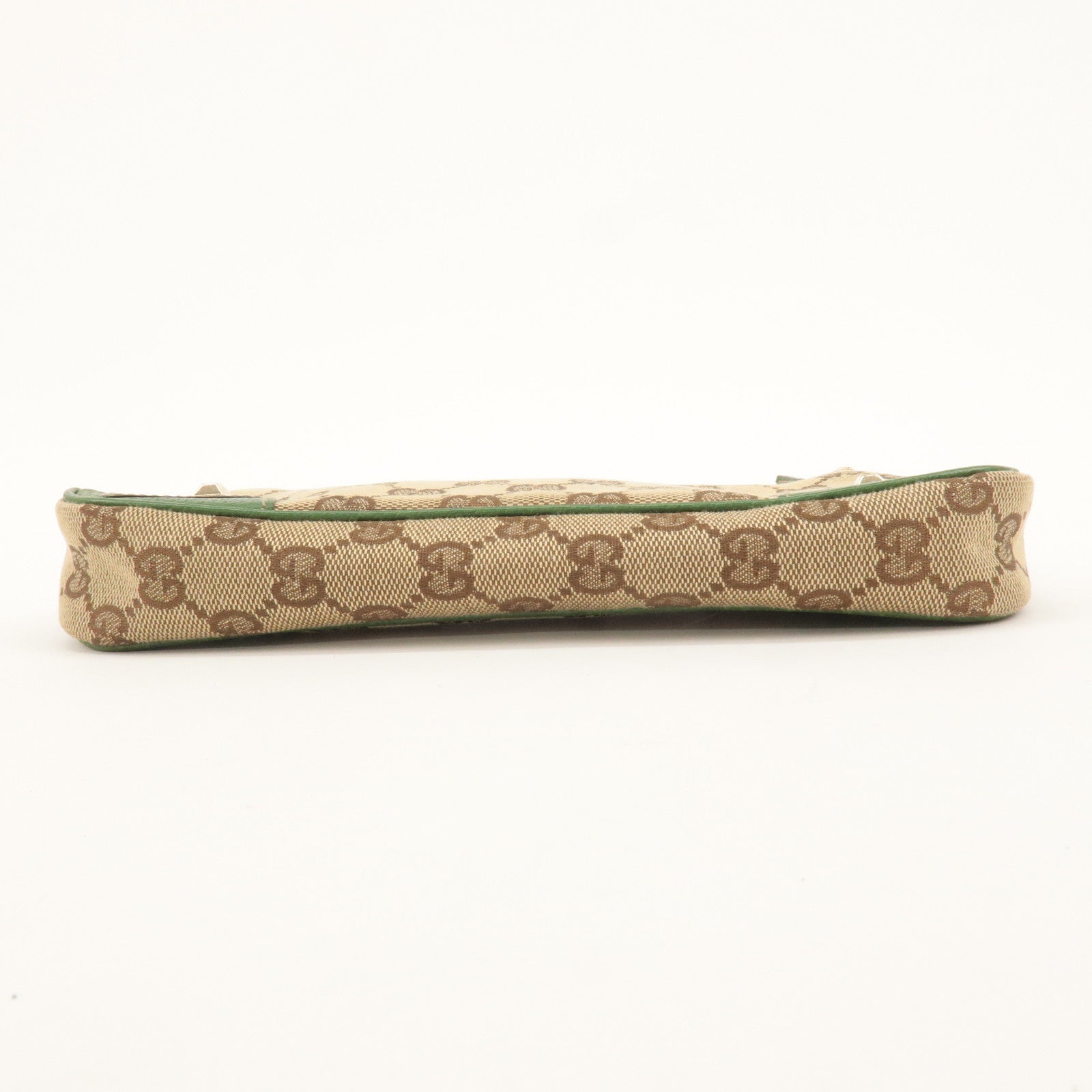 GUCCI GG Canvas Leather Chain Hand Bag Pouch Beige Green 120940