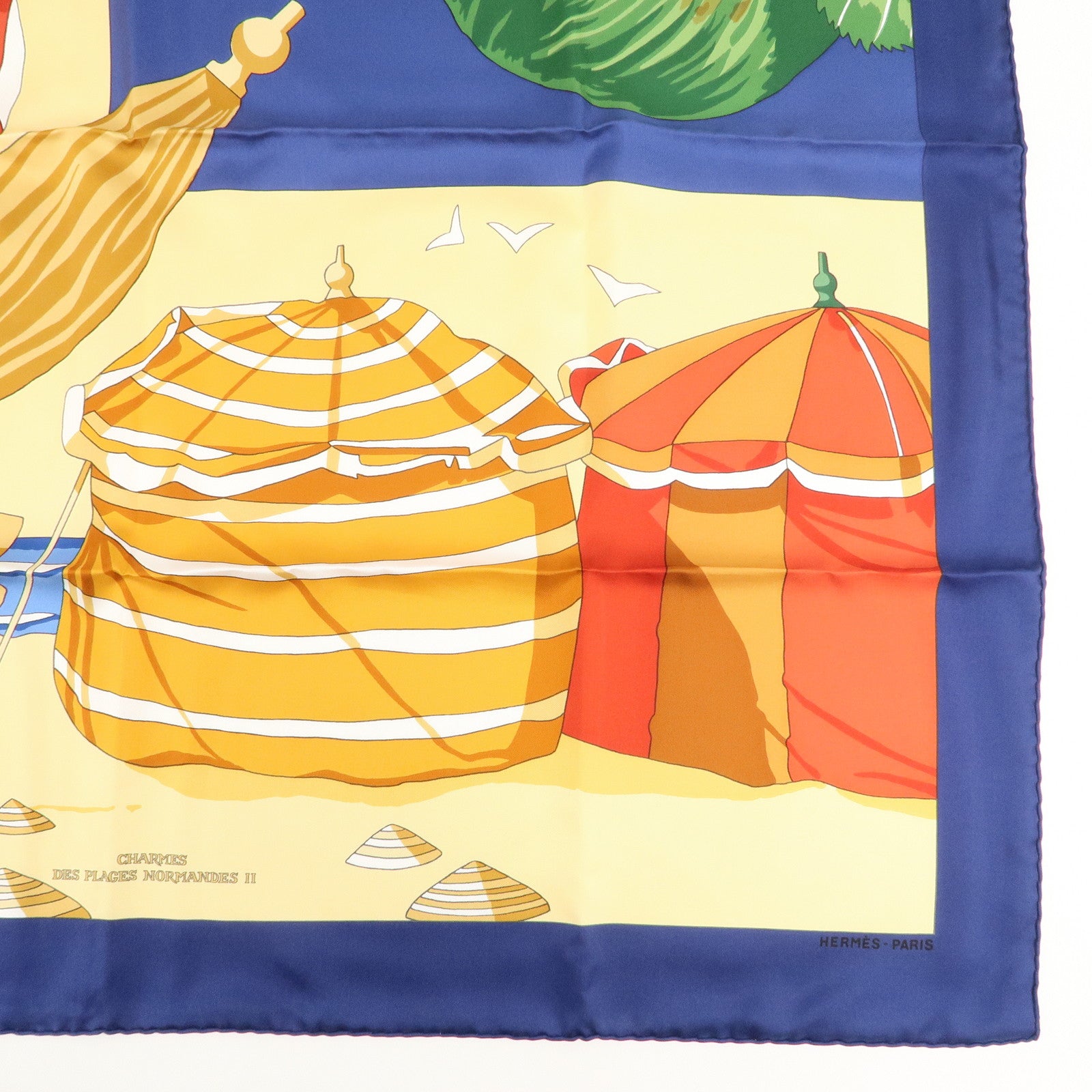 HERMES Carre 90 100% Silk Scarf CHARMES DES PLAGES NORMANDESⅡUsed F/S