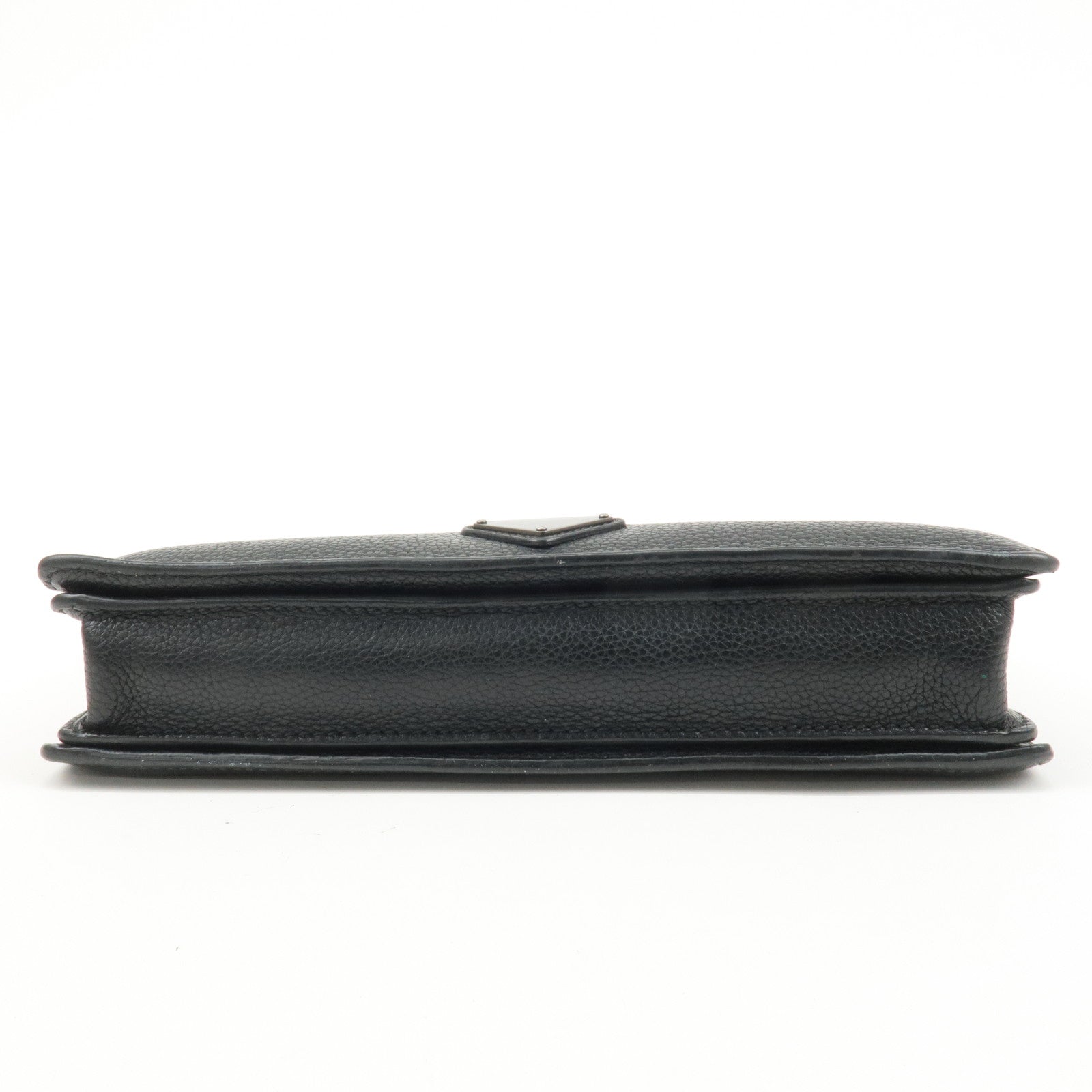 PRADA Triangle Logo Leather Clutch Bag Pouch Black