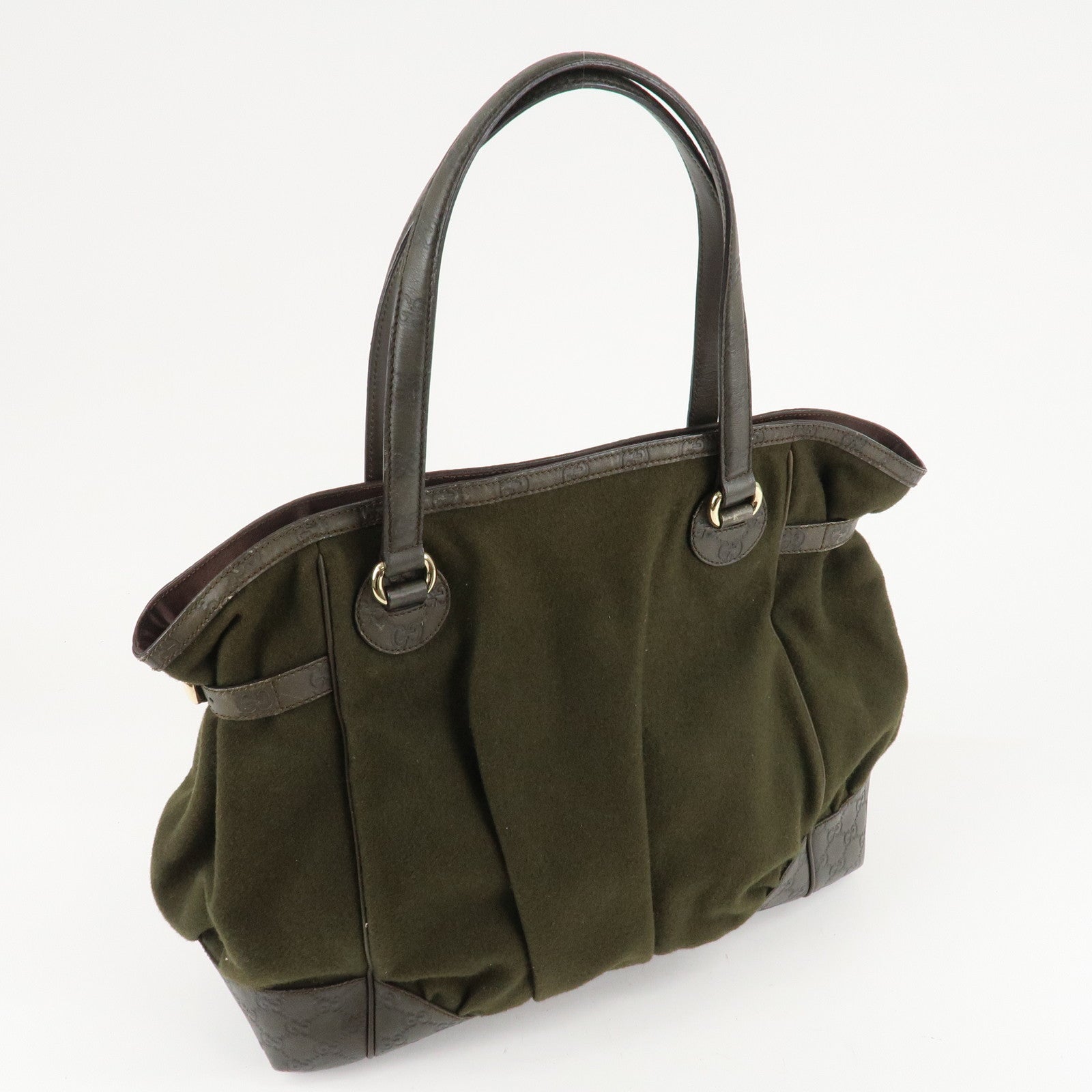 GUCCI Guccisima Wool Guccisima Leather Tote Bag Olive 257290 Used