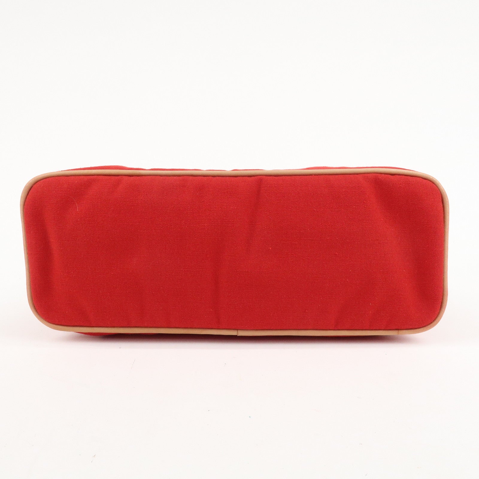 HERMES Canvas Leather Bolide Pouch GM Cosmetic Pouch Red Used