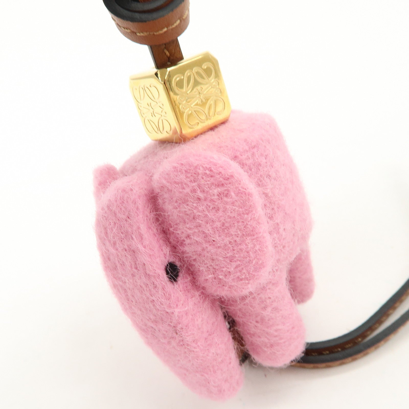 LOEWE Felt Calf Leather Elephant Charm Key Chain Pink Used