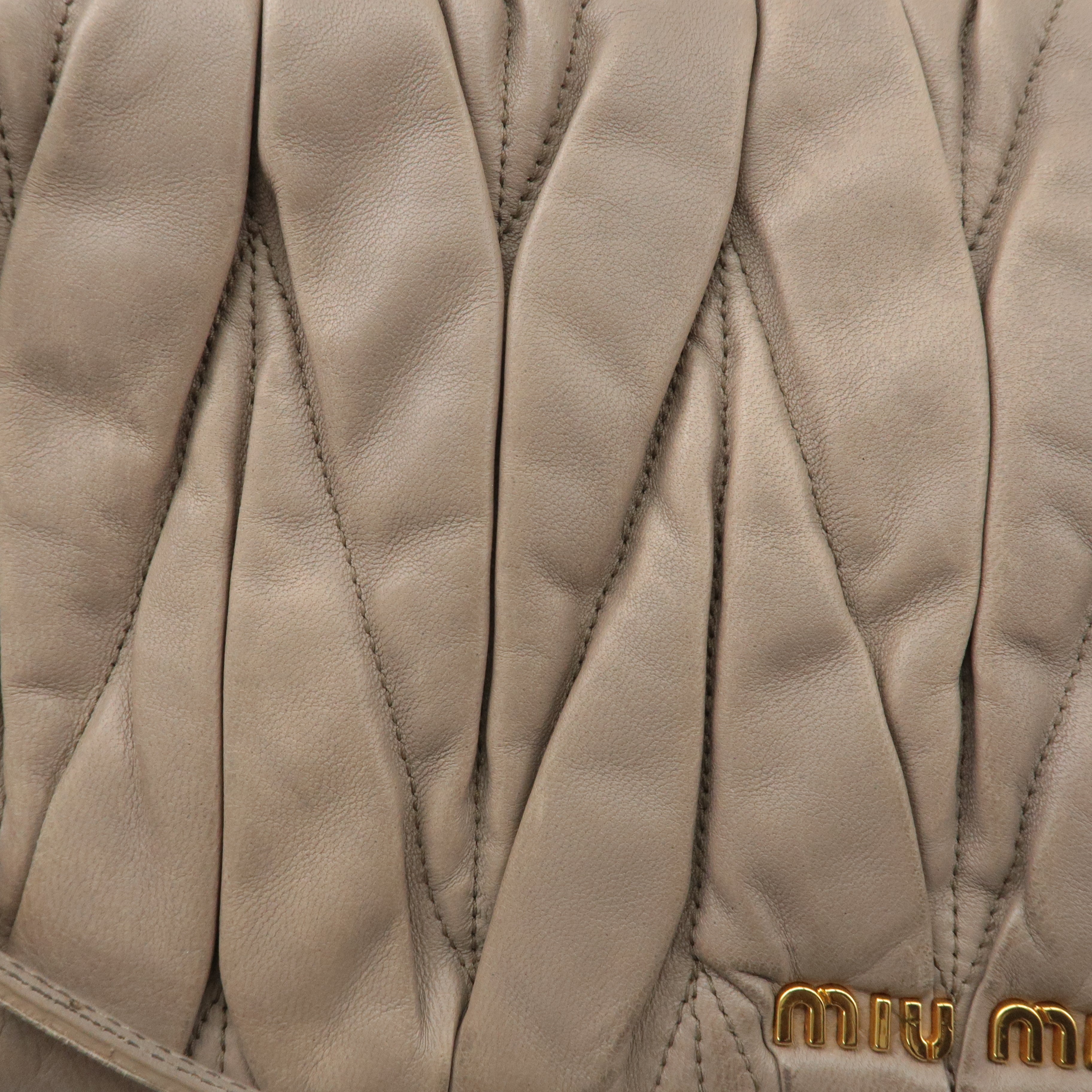 MIU MIU Matelasse Leather 2way Clutch Shoulder Bag Greige