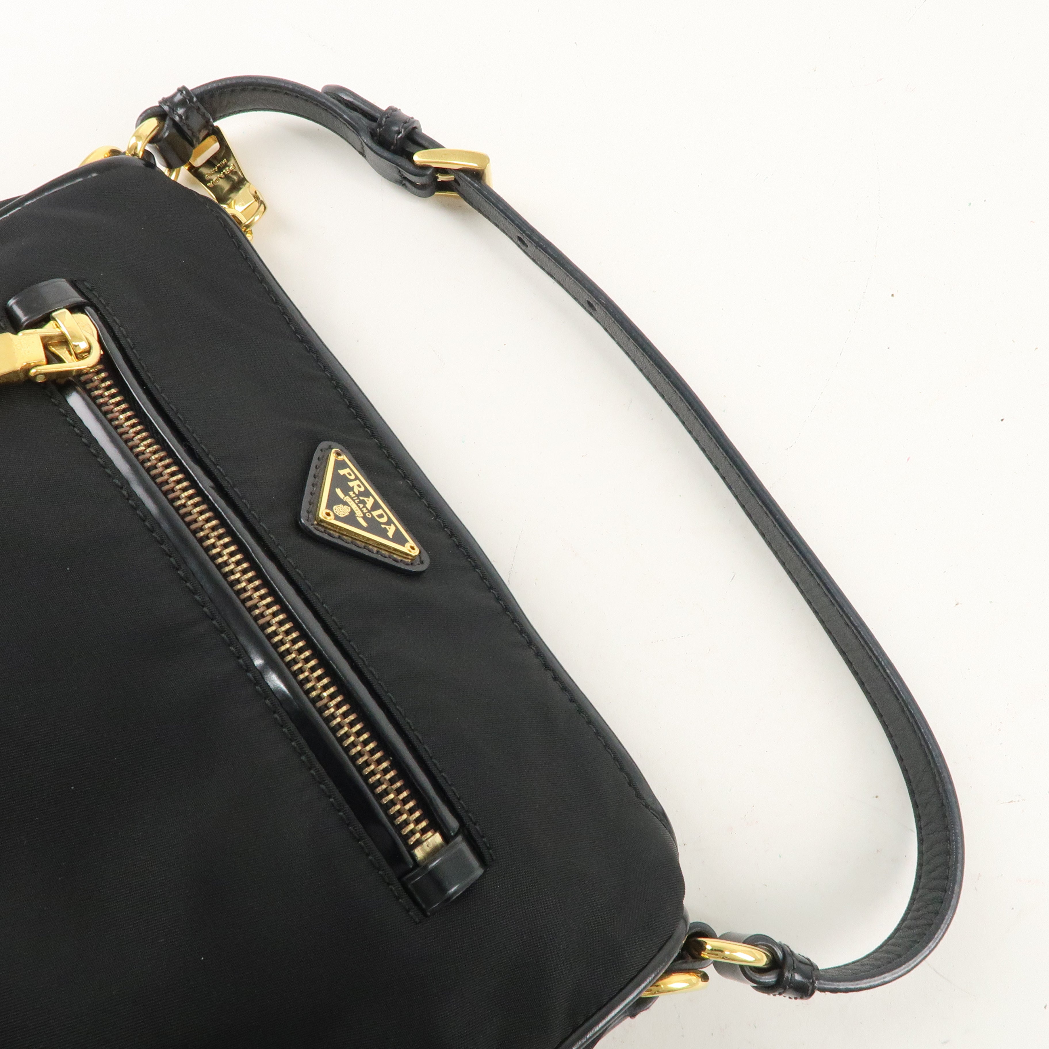 PRADA Logo Nylon Patent Leather Shoulder Bag Hand Bag Black