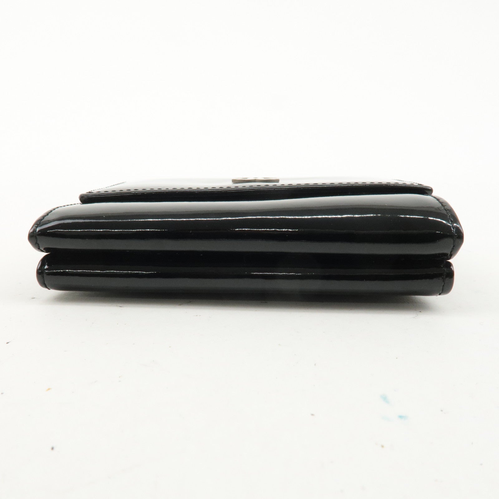 CHANEL Patent Leather Tri-fold Wallet Black