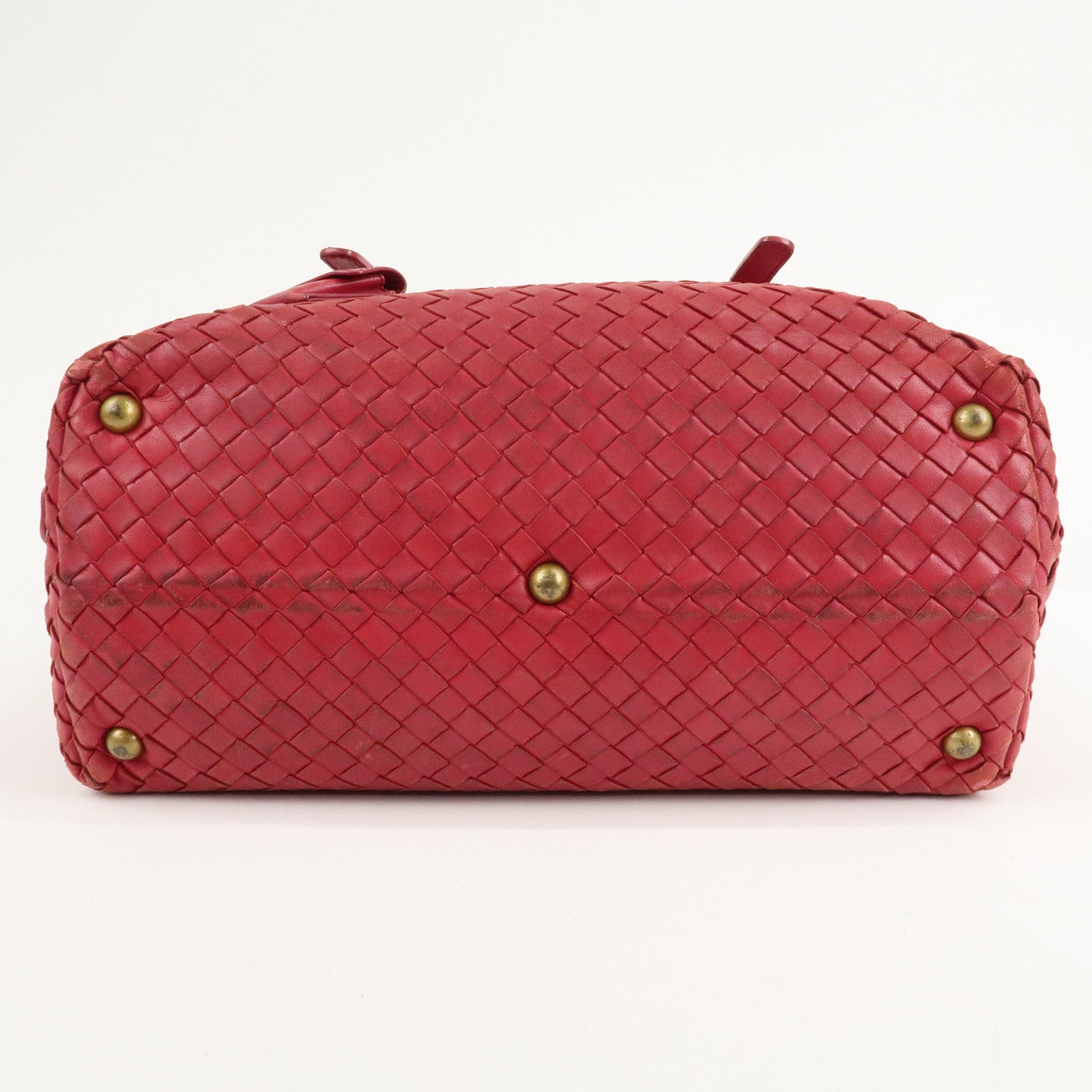 BOTTEGA VENETA Intrecciato Leather Montaigne Boston Bag Red