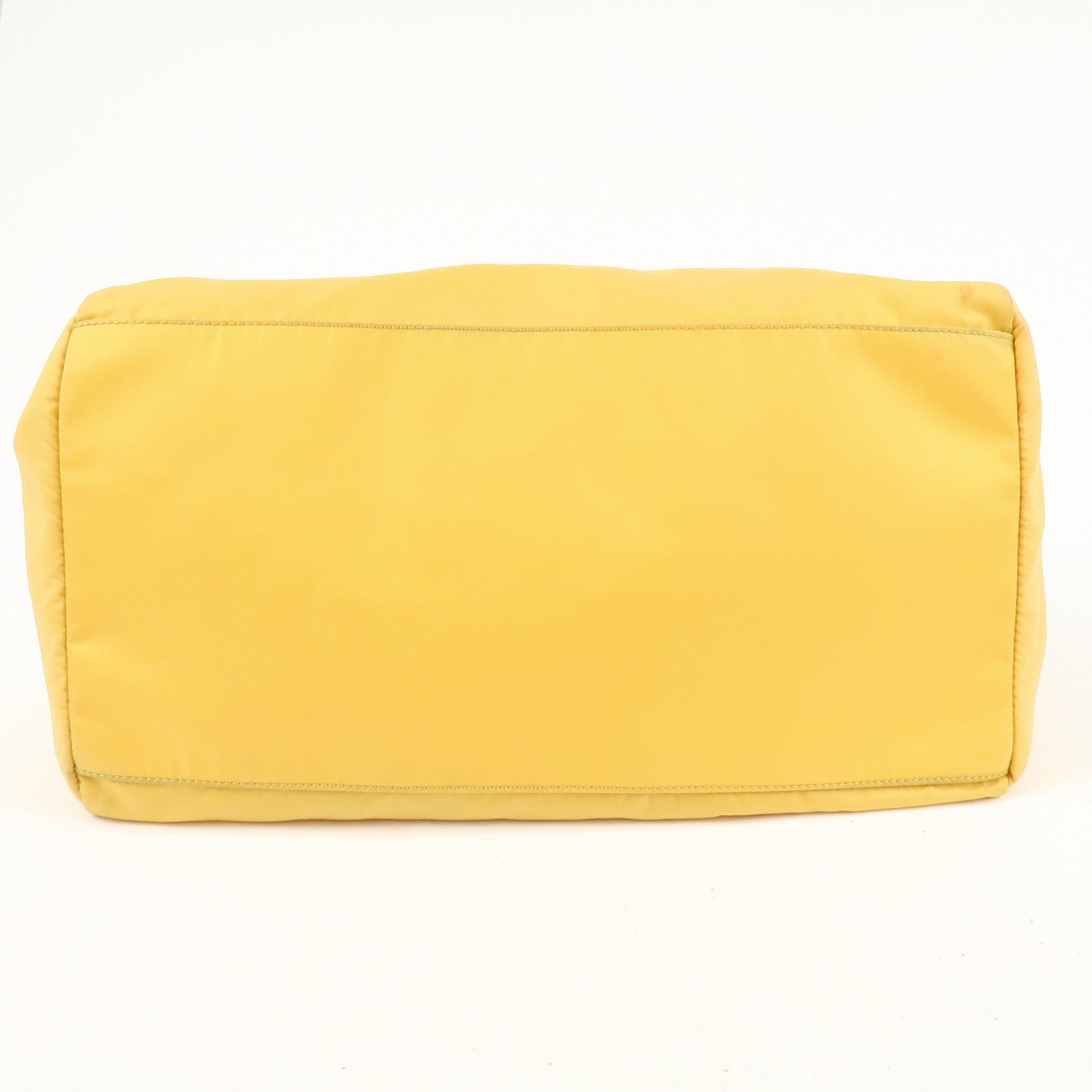 PRADA Logo Nylon Leather Boston Bag Shoulder Bag Yellow Silver