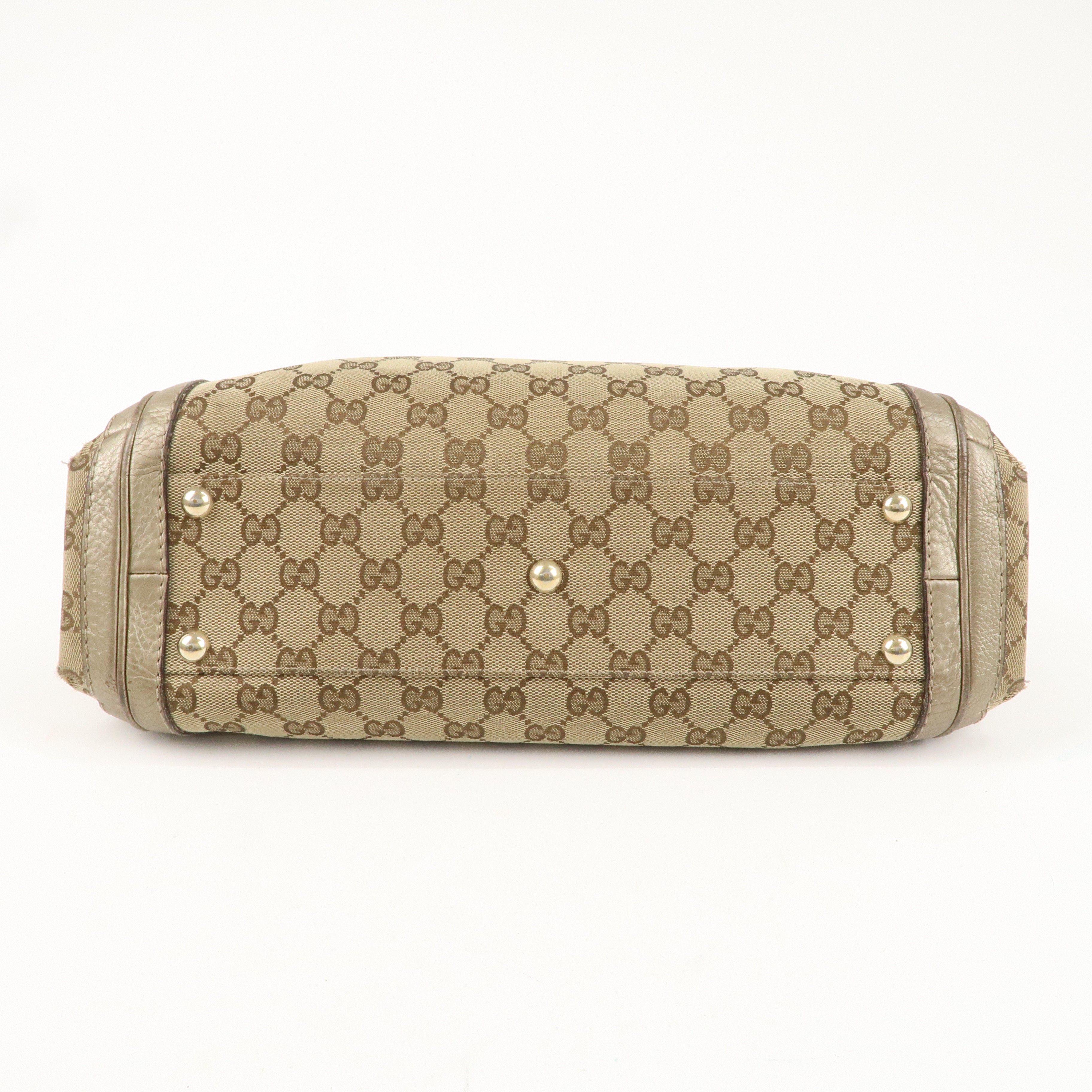 GUCCI GG Canvas Leather 2Way Shoulder Bag Beige Gold 282300